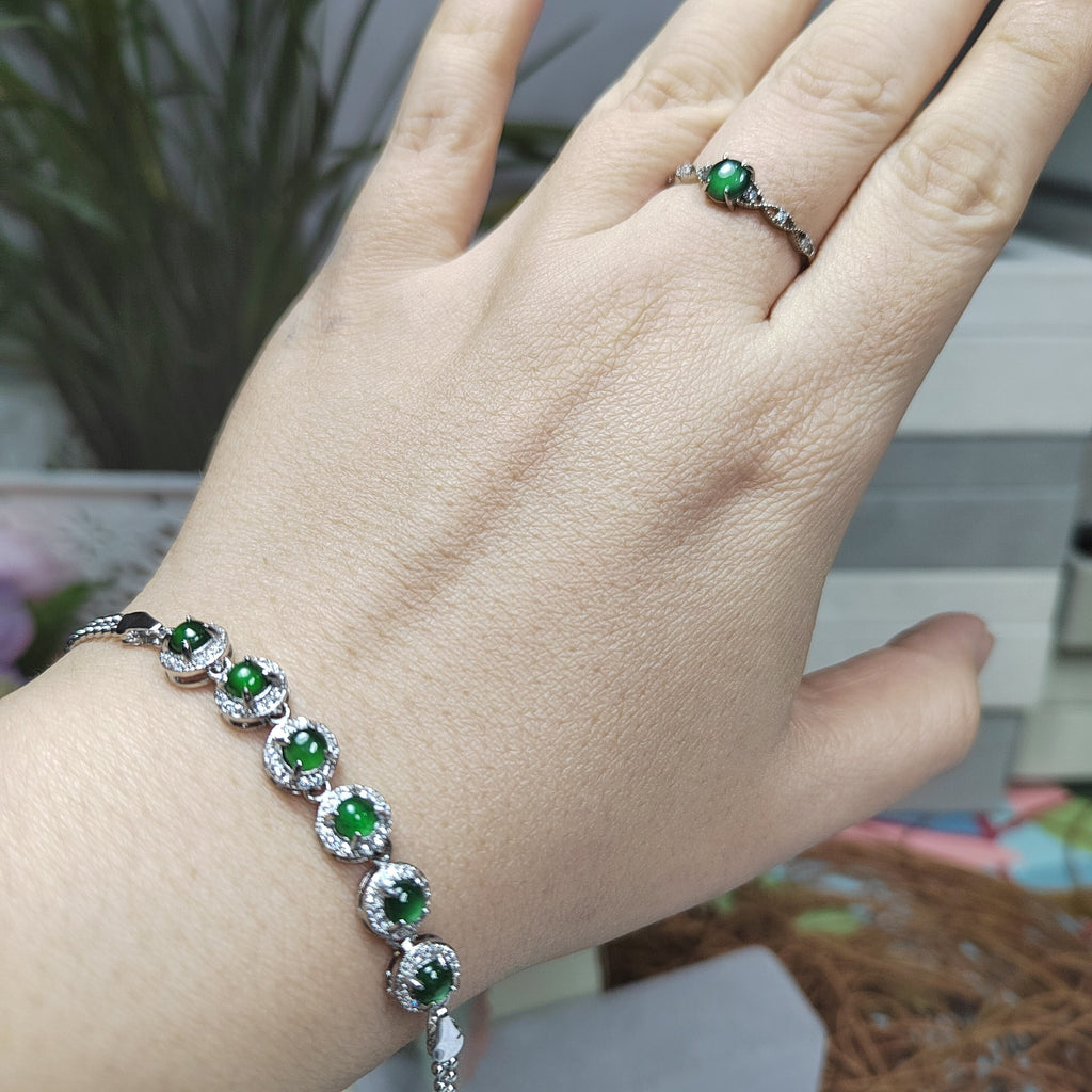 Certified Imperial Green Jadeite Bracelet from Guatemala | S925 Silver with FREE Matching Ring | Minimalist Luxury Design | SL080 - SL Precious