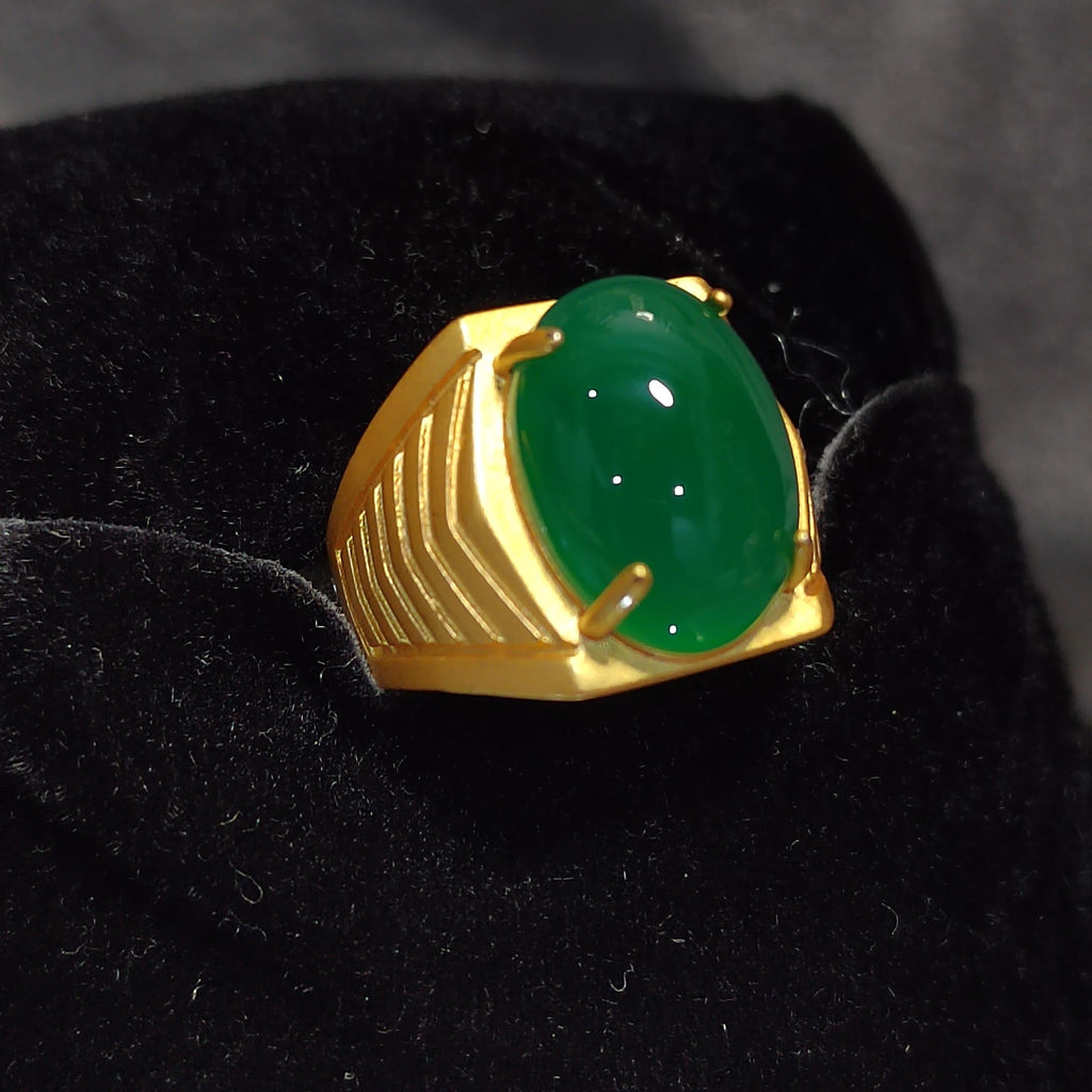 Natural Untreated Large Green Chalcedony Man Ring Silver Gold Plated Zircon SL150, SL151, SL152 - SL Precious