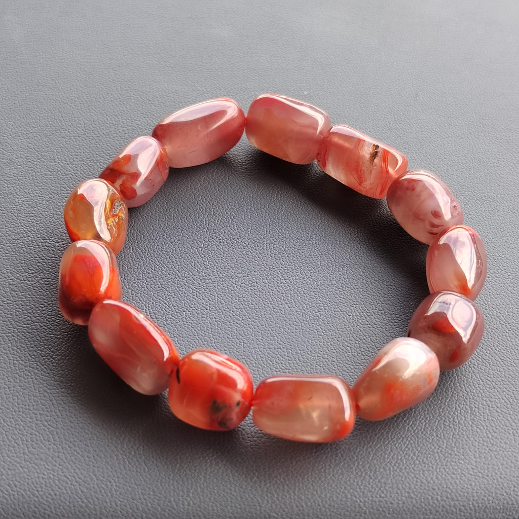 Certified Sichuan Liangshan Iron Skin|Raw Red Nanhong Agate Cylinder|Uneven Cut Beads Bracelet | Handcrafted with SL279