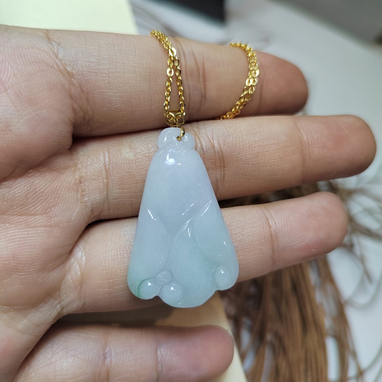 Certified Burmese Natural Untreated Light Green Flower Shape Jadeite 18K Solid Gold Buckle Pendant Jewelry For Best Friend, Mom, Wife SL016 - SL Precious