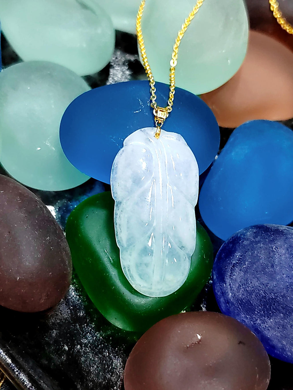 Certified Burmese A-Grade Icy Snow|雪花棉 Leaf Cloud Beautiful Jadeite Pendant 18k Solid Yellow Gold Best Gift For Her, Mom, Wife SL802 - SL Precious