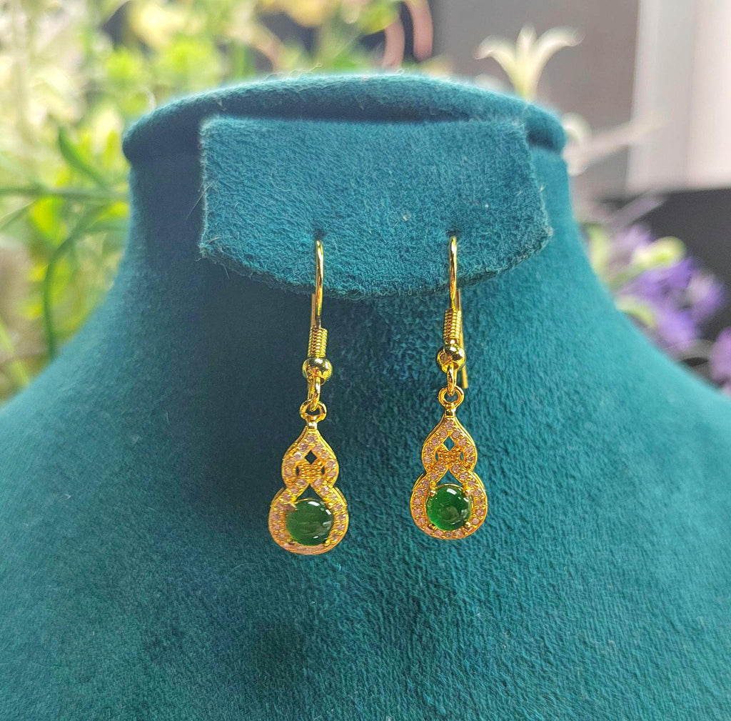 Natural Guatemala Imperial Green Hulu Jadeite Earrings | Zirconia Accents | 925 Sterling Silver Plated with Yellow Gold Earring SL052 - SL Precious