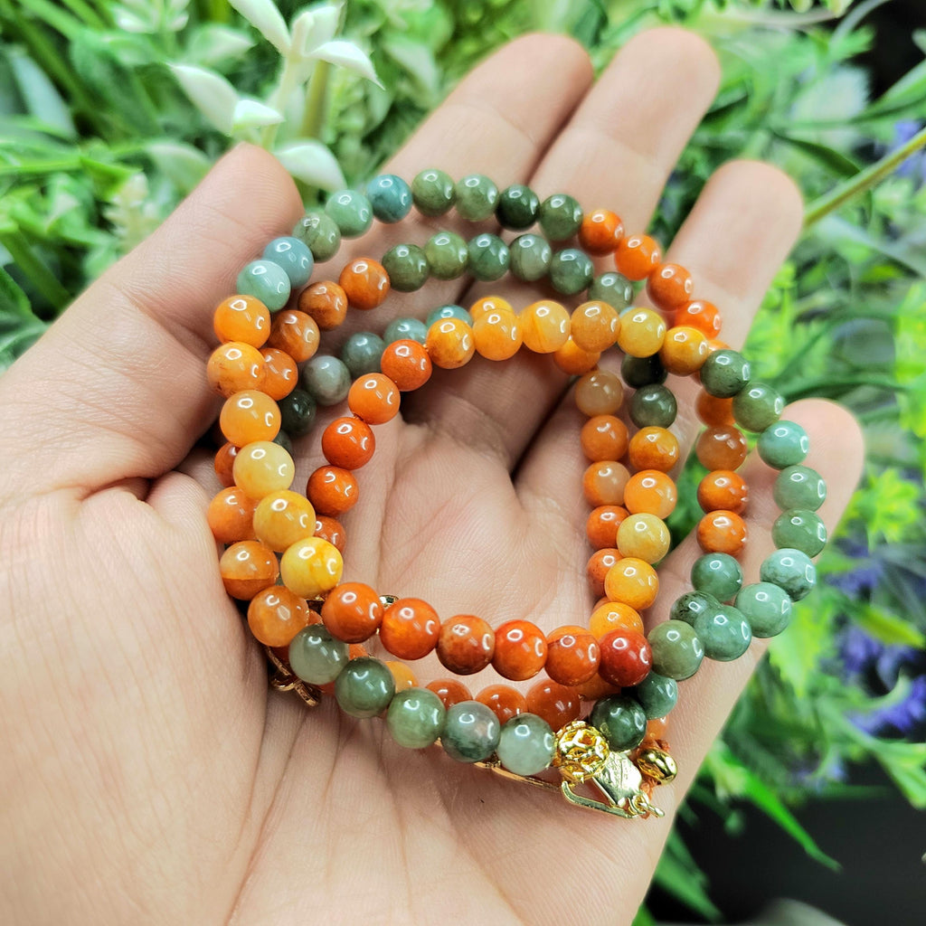 Certified Burmese Jadeite Red-Yellow-Green 14k Plated Natural A Grade Bead 2 Ways Bracelet/Necklace Design SL354