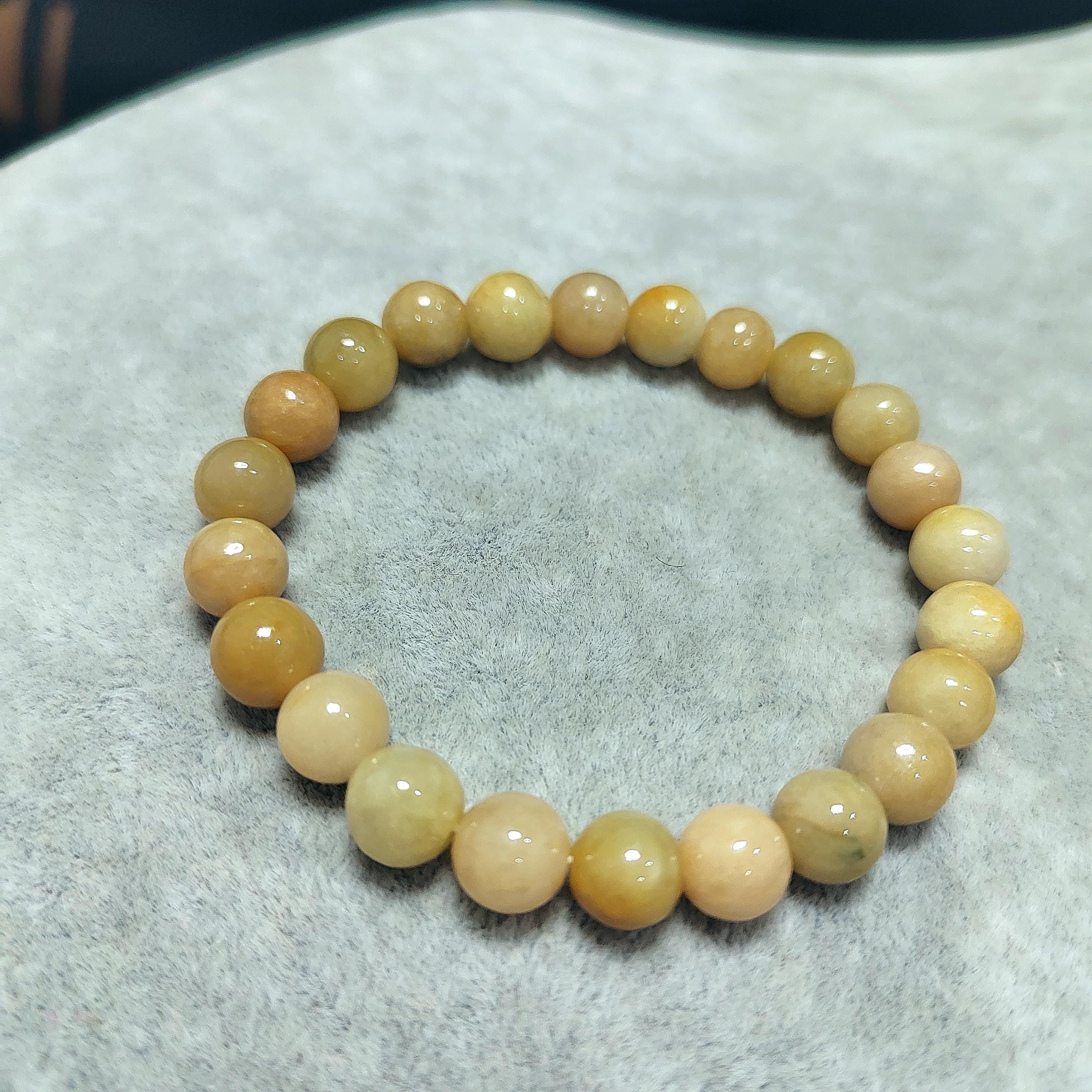 Certified Natural Untreated Burmese Yellow|Green|White Icy Bead Jadeite Bracelet 8mm SL364