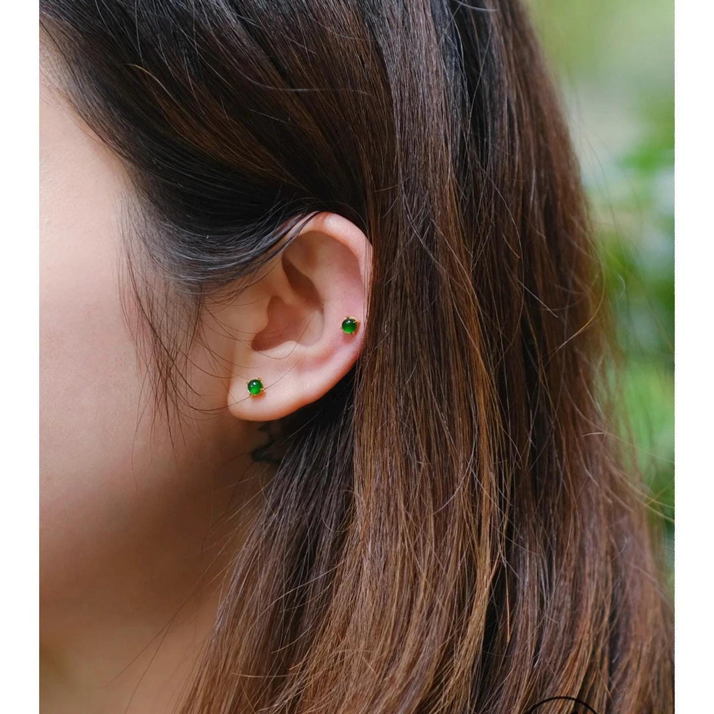 Certified Natural Untreated Burmese Minimalist Simple Stud Imperial Green Jadeite Earrings. S925 Sterling Silver Set SL259X18G SL259X18S - SL Precious
