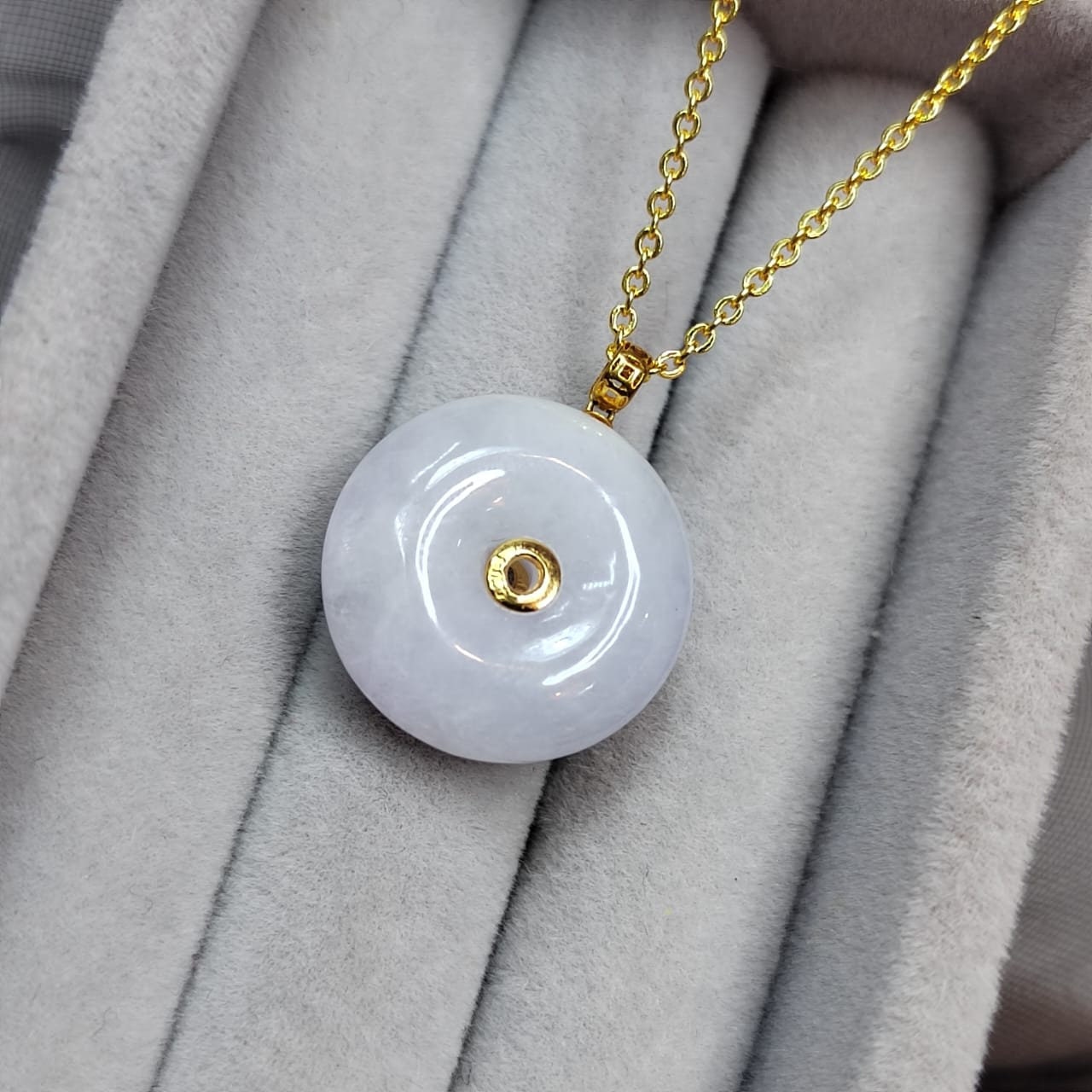 Exquisite Burmese Gemstone Rare Purple White Donut Jadeite  Minimalist 18K Solid Yellow Gold Setting For Her SL8022 - SL Precious