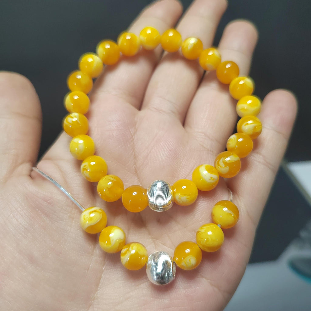 2pcs Set | Natural Russian Beeswax Amber Bead Bracelet & Necklace | Handmade Minimalist Jewelry SL329