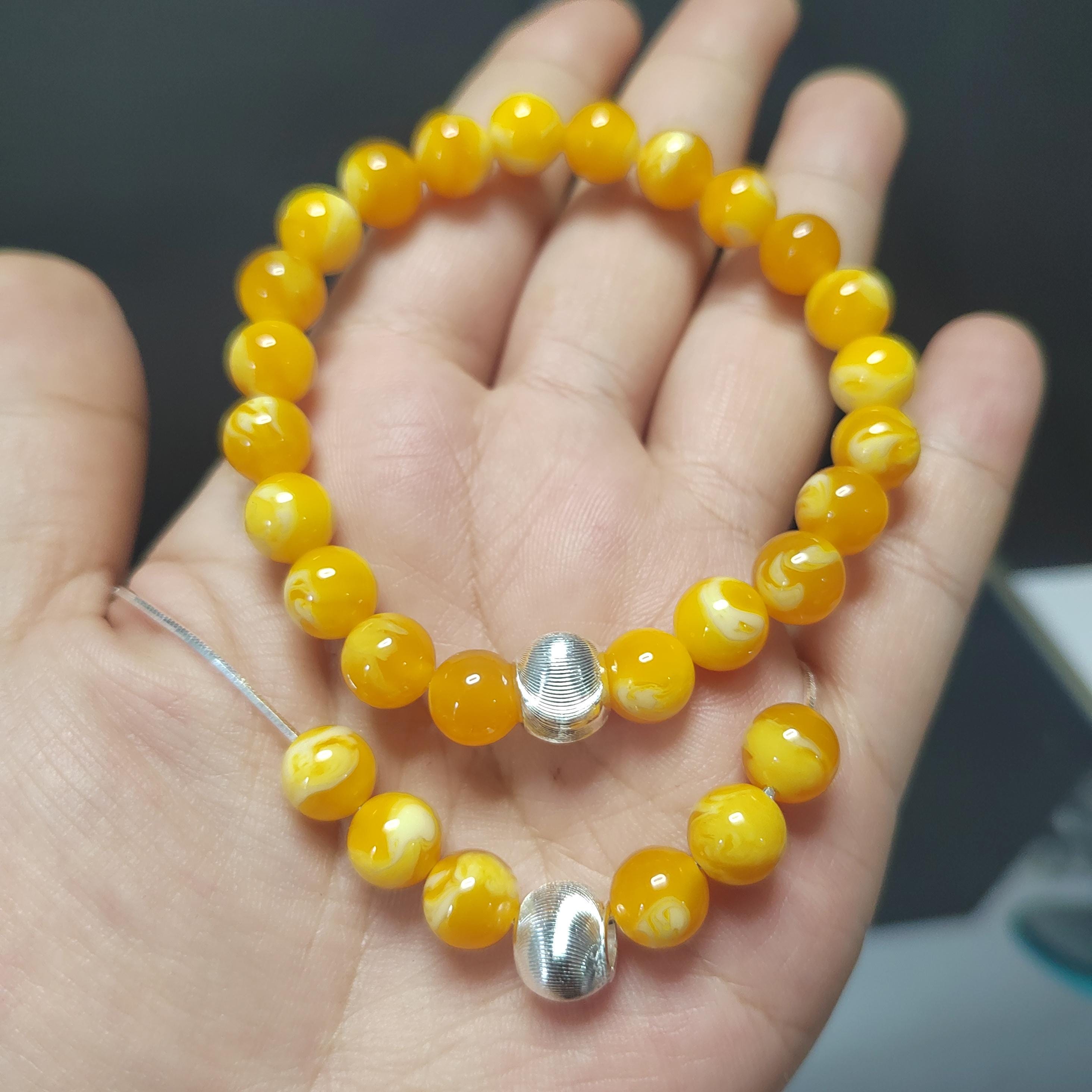 2pcs Set | Natural Russian Beeswax Amber Bead Bracelet & Necklace | Handmade Minimalist Jewelry SL329