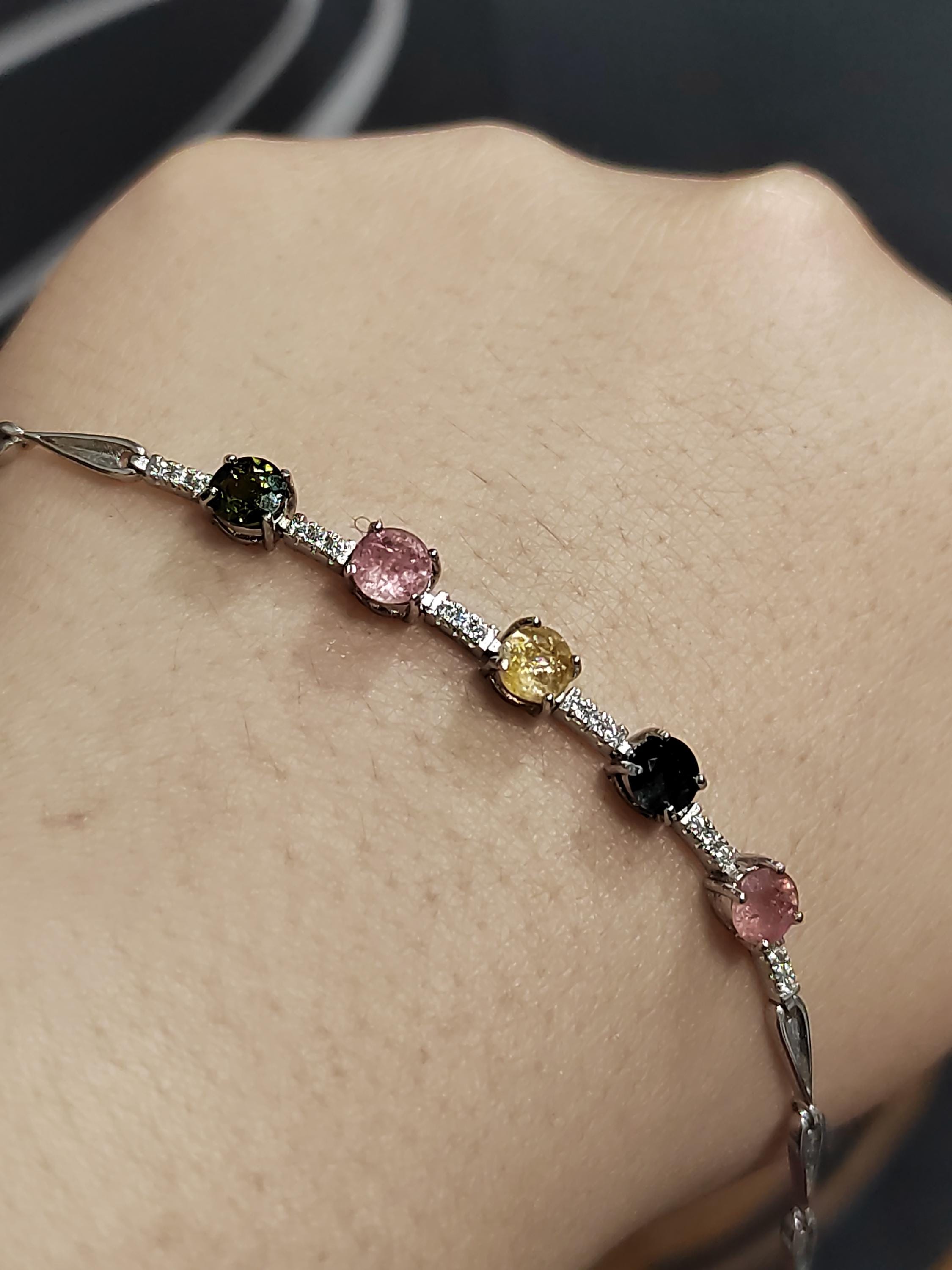 Beautiful 4 Colors Tourmaline Beads with Zirconia Accents S925 Silver Bracelet Minimalist For Her SL050 - SL Precious