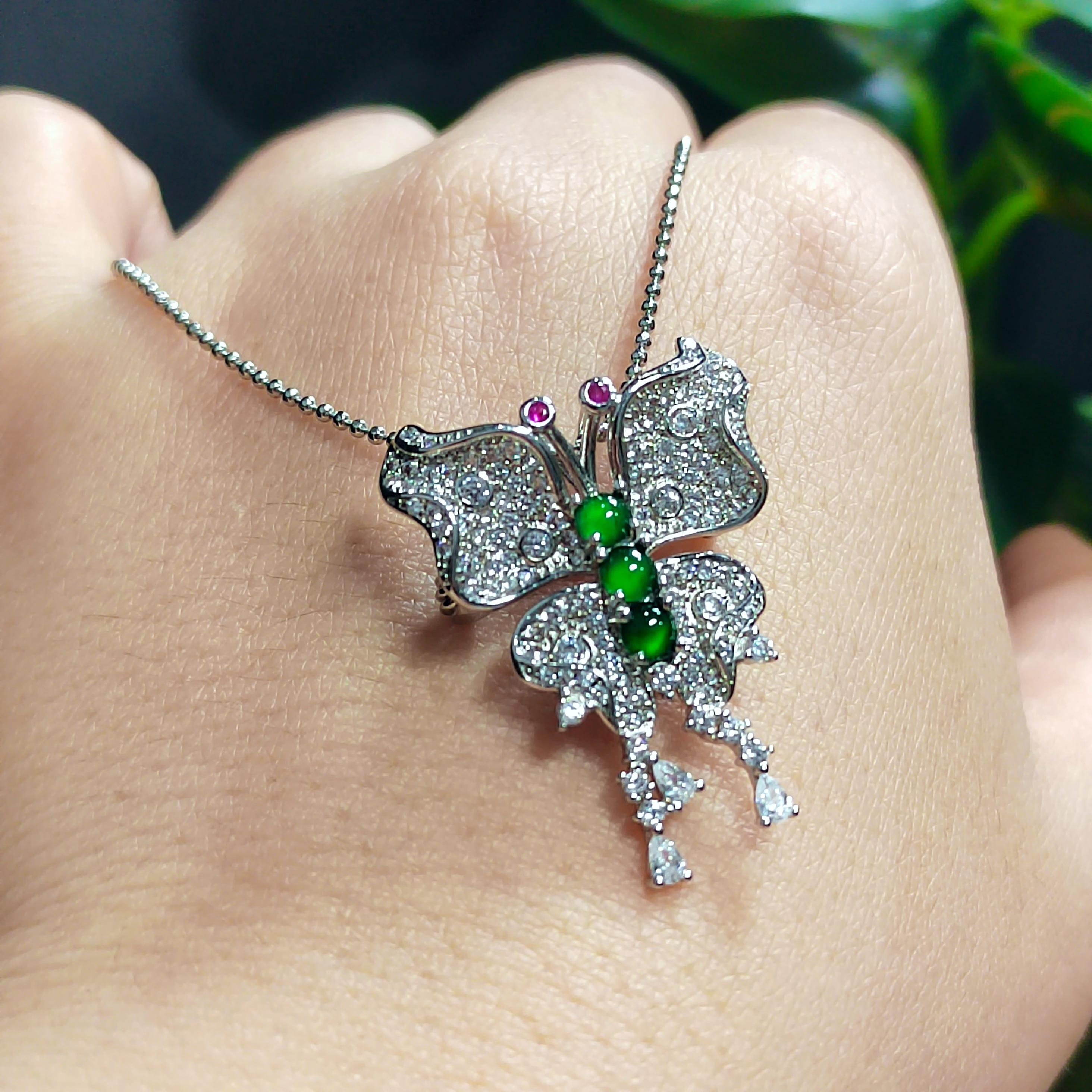 Certified A-Grade Natural Guatemala Imperial Green|Zircon| S925 Silver| Brooch/Pendant Elegant Unique Butterfly Design Jadeite SL186 - SL Precious