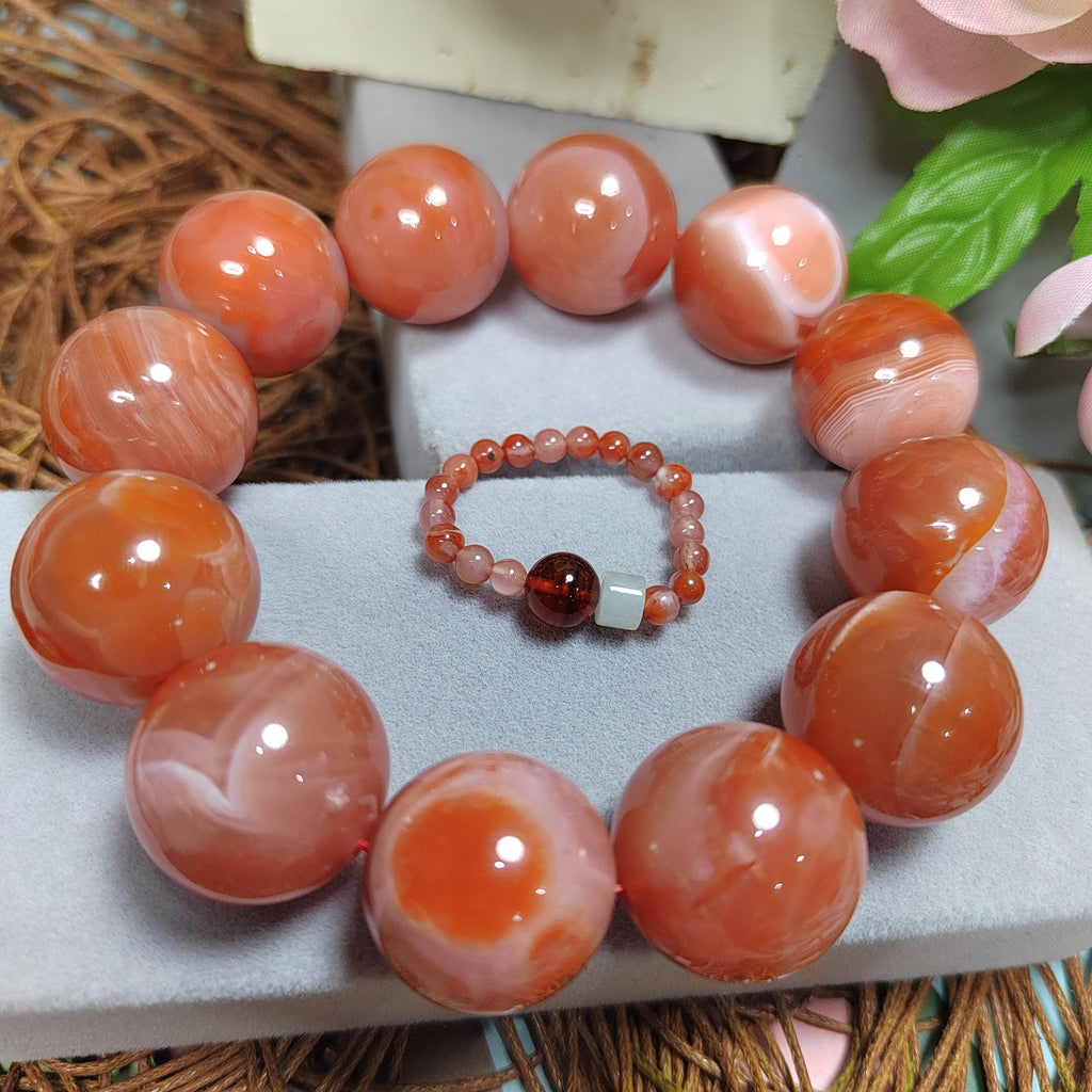 Nanhong Agate Bracelet: Natural Red Silk Agate Beads (19-19.5mm) SL108 - SL Precious