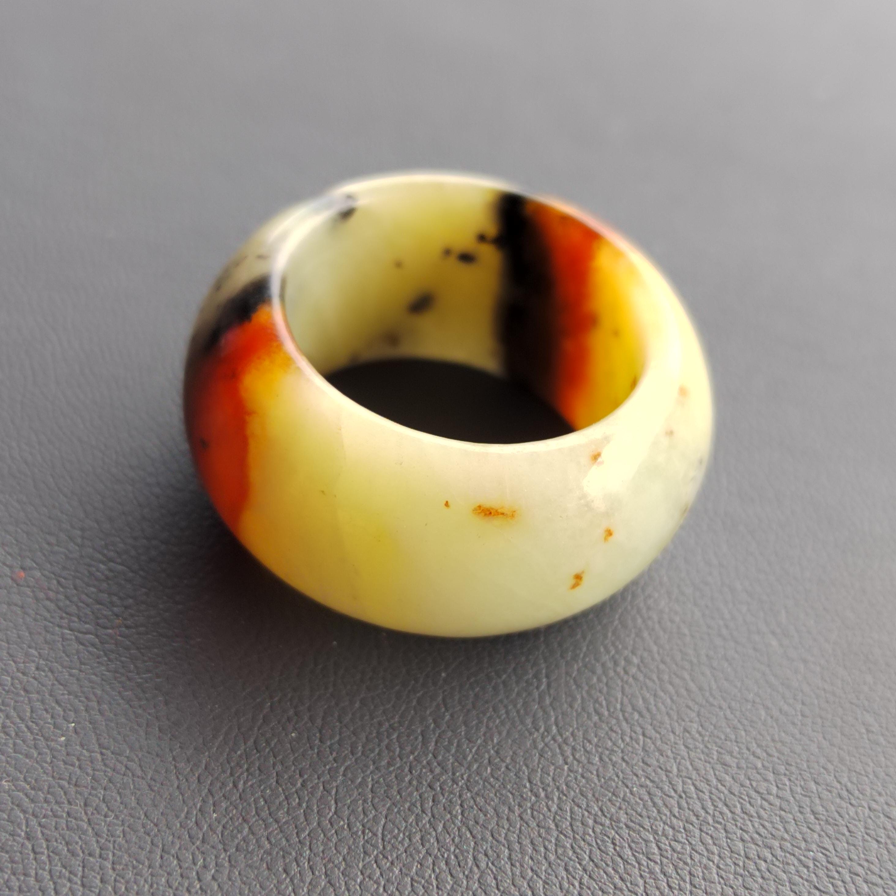 Natural China Xiuyu Jade Thumb Ring | Round Cut Oil Painting Design | Yellow Brown | Two Designs SL302 SL303 SL Precious