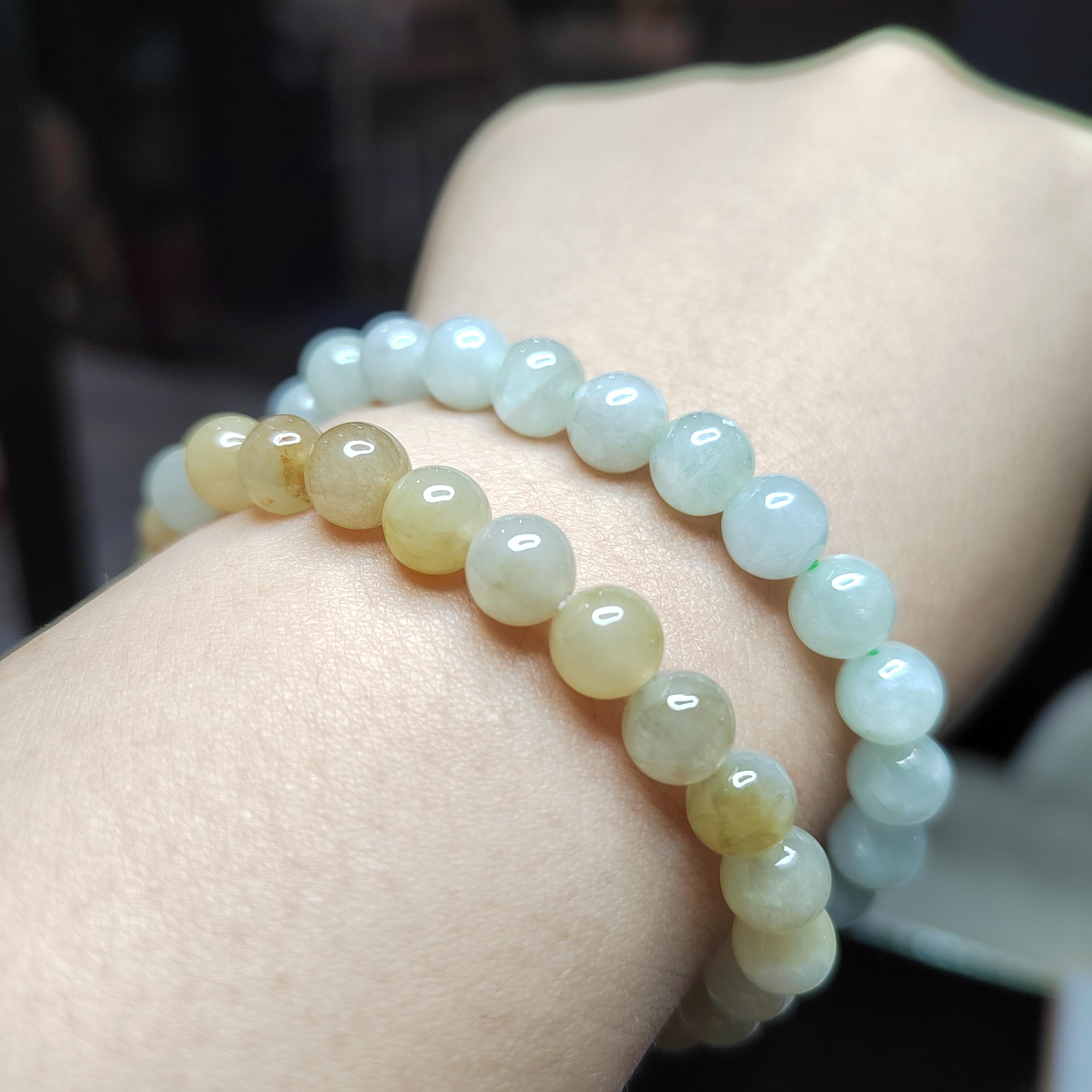 Certified Burmese Jadeite Bracelet Set: Yellow & Icy White Green A-Grade Jade SL425 - SL Precious