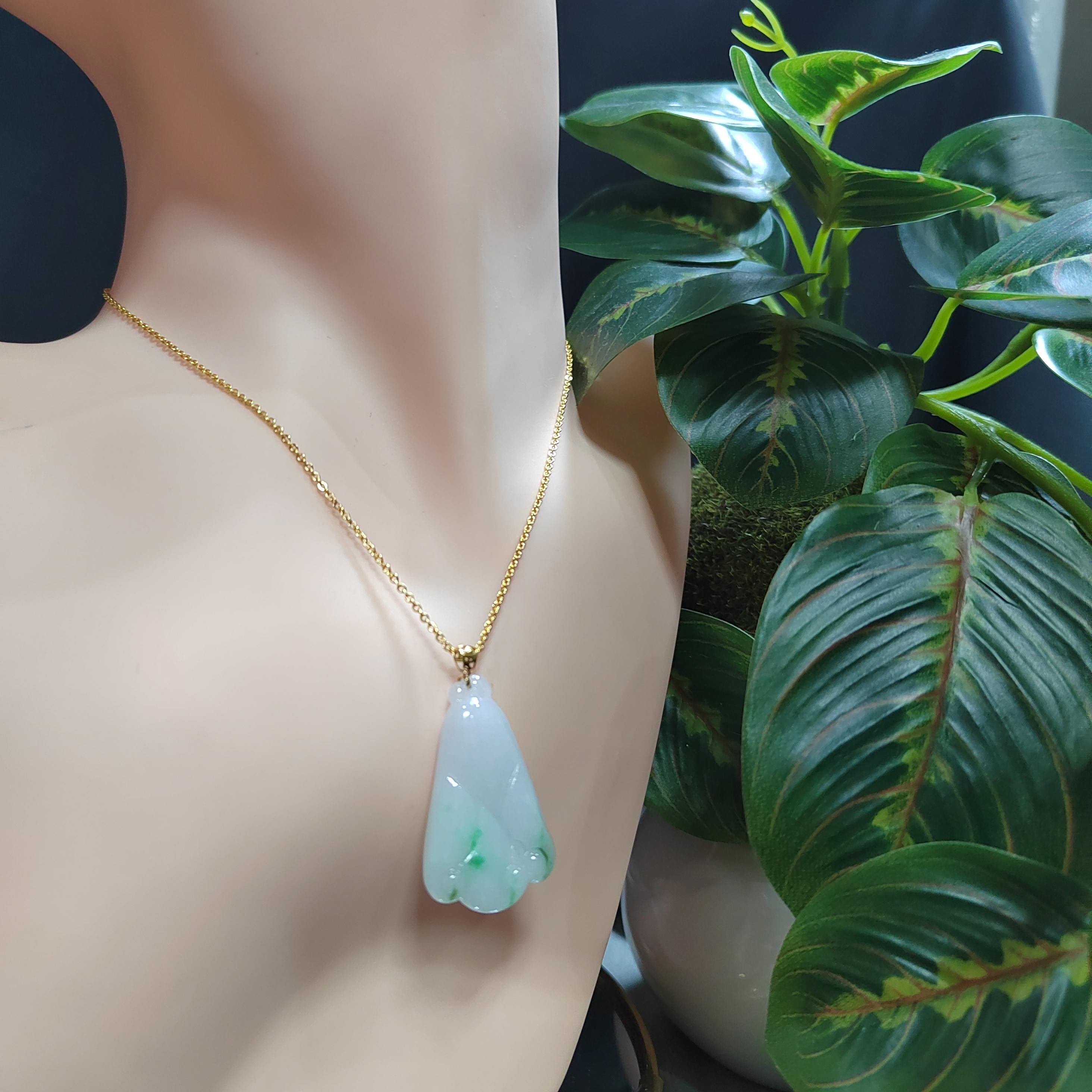 Certified Burmese Natural Untreated Light Green Flower Shape Jadeite 18K Solid Gold Buckle Pendant Jewelry For Best Friend, Mom, Wife SL016 - SL Precious
