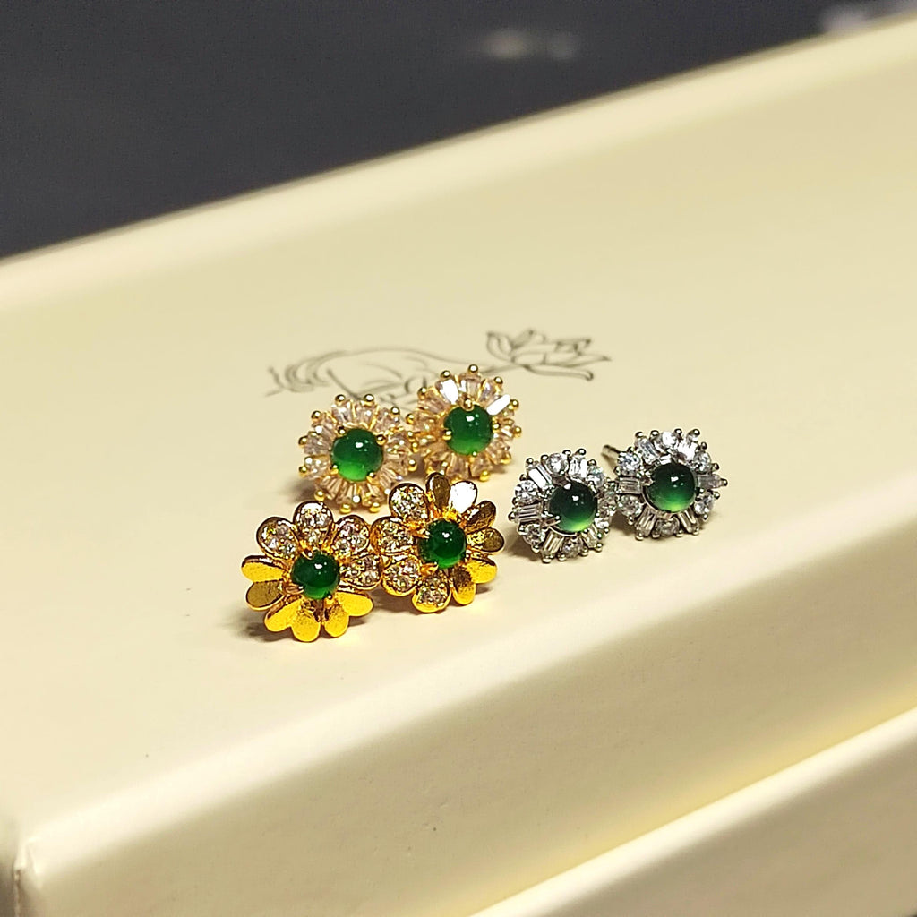 Certified 3 Different Types Natural  Imperial Green Minimalist Stud Guatemala Jadeite Earrings 18k Plated on 925 Sterling Silver SL349x29 - SL Precious