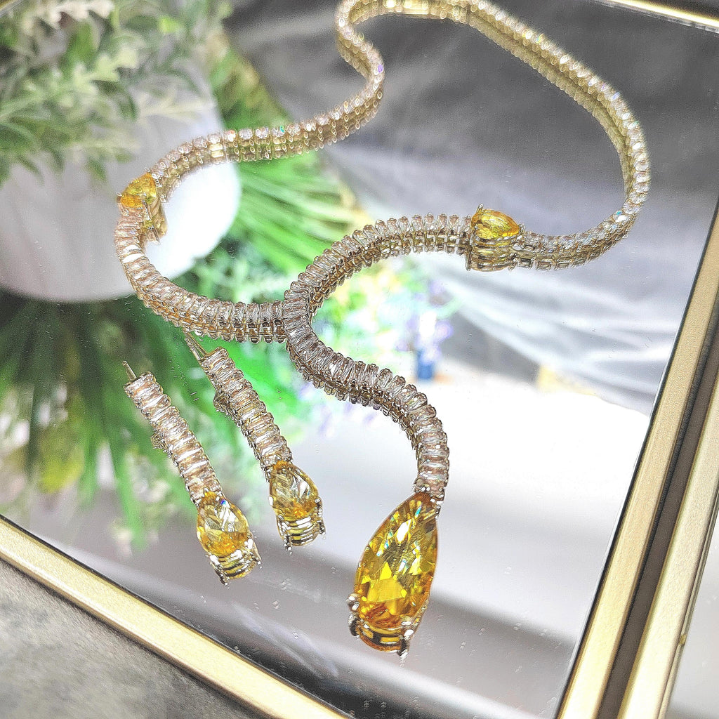 Elegant White and Yellow Zircon Jewelry Set Necklaces & Earrings for Her - Perfect for Celebrations and Special Occasions SL159 - SL Precious