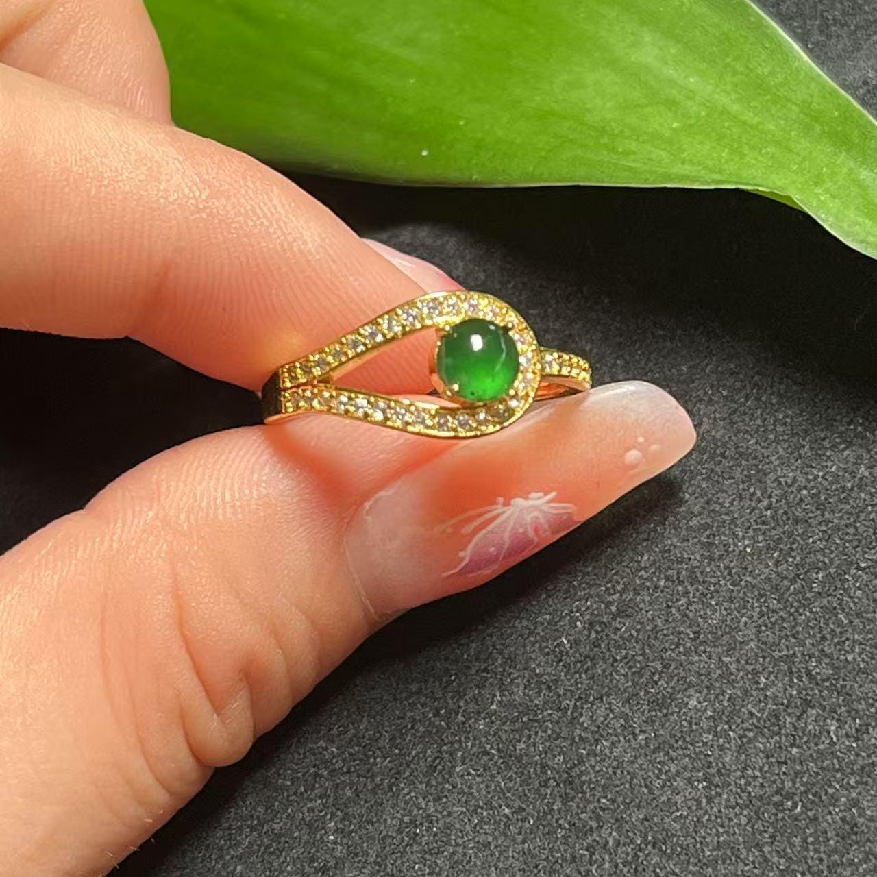 Certified Natural Guatemala Imperial Green Jadeite Minimalist Ring SL377x39