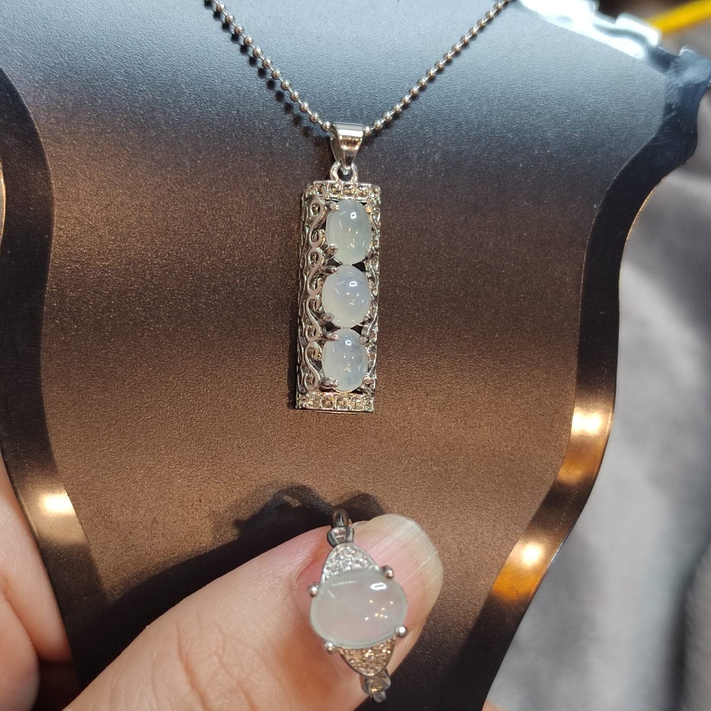 Certified A-Grade Translucent White Burmese Jadeite Pendant and Free Ring | 925 Sterling Silver SL8012 - SL Precious
