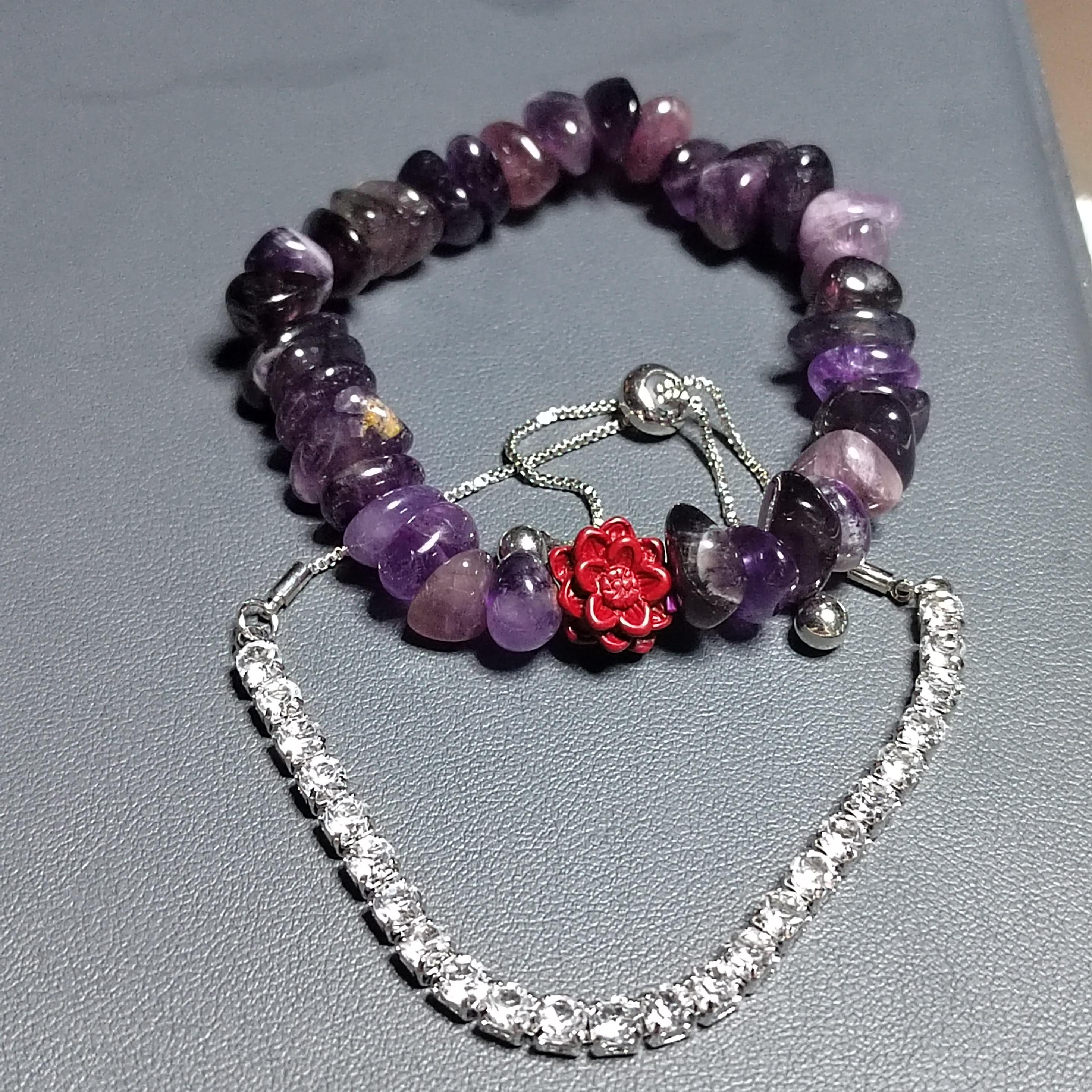 Natural Purple Amethyst Quartz Flower Cinnabar Uneven Beads Rhinestone Mix & Match Bracelet SL169 - SL Precious