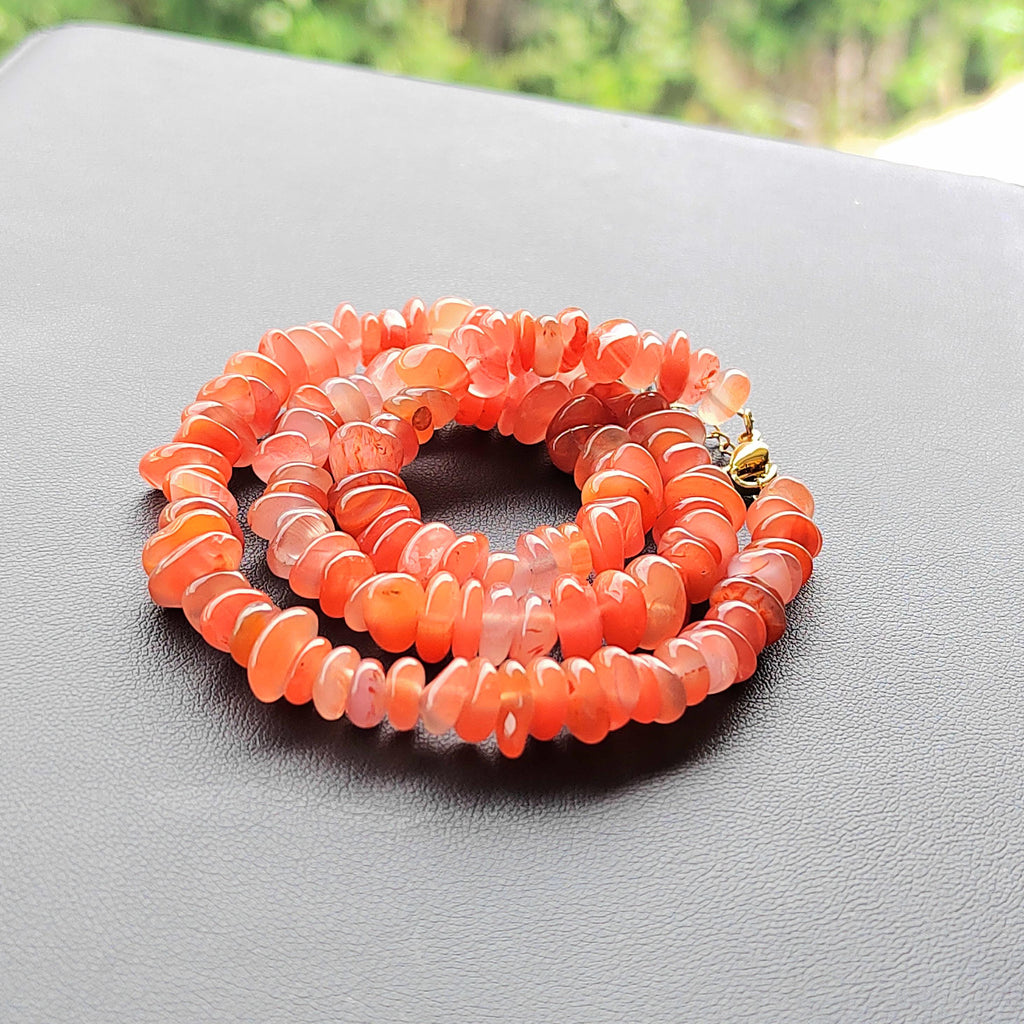 Certified A-Grade Natural Southern Baoshan Yunna Uneven Cut Floating Flower Orange, Pink Red Nanhong Bead Necklace SL284