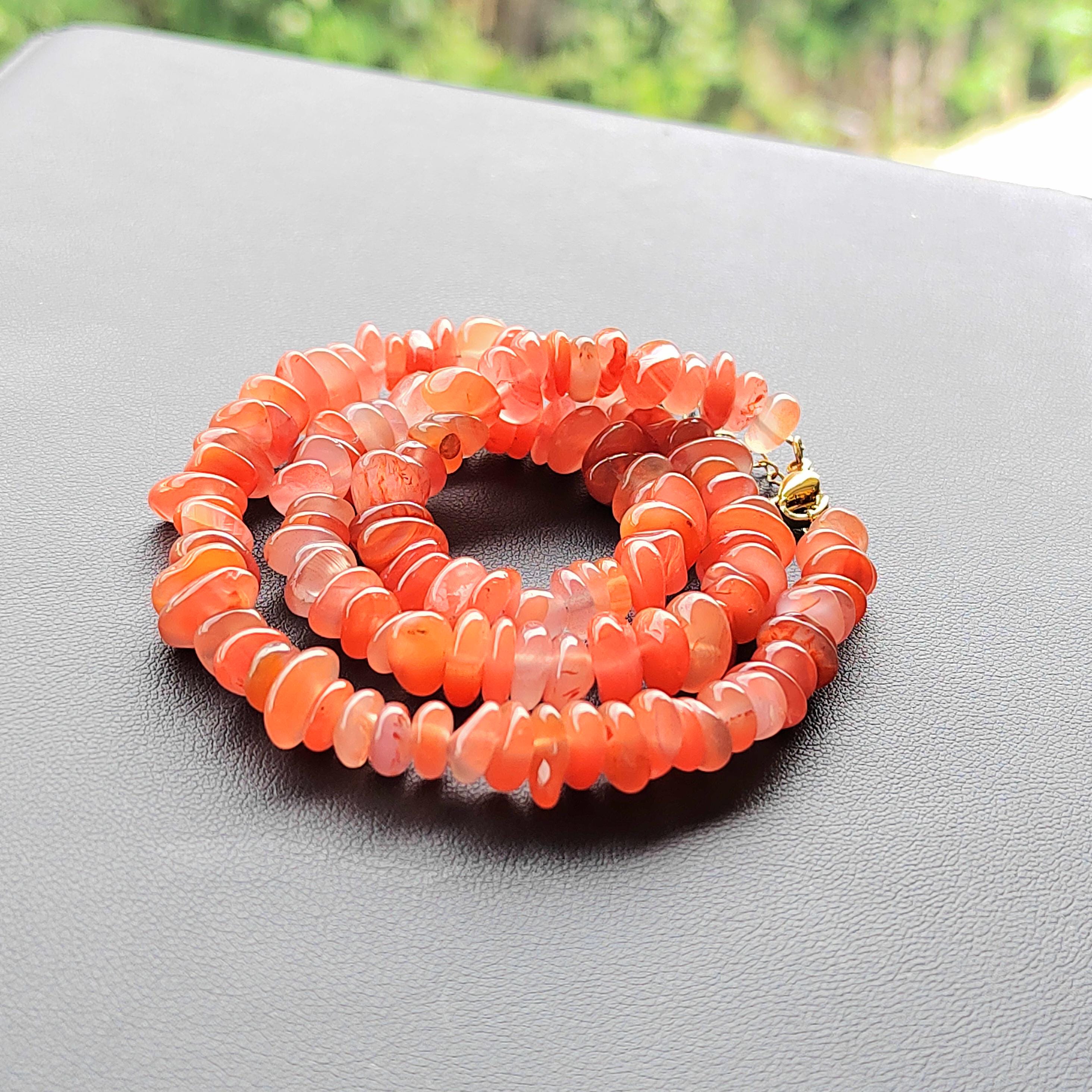 Certified A-Grade Natural Southern Baoshan Yunna Uneven Cut Floating Flower Orange, Pink Red Nanhong Bead Necklace SL284