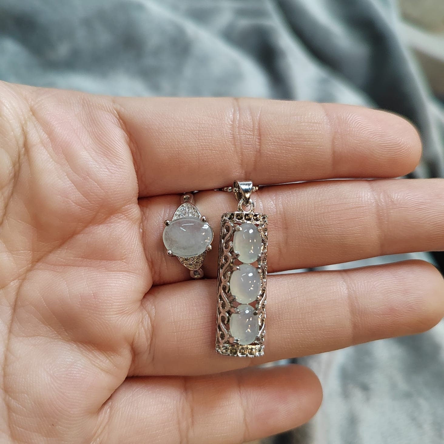 Certified A-Grade Translucent White Burmese Jadeite Pendant and Free Ring | 925 Sterling Silver SL8012 - SL Precious