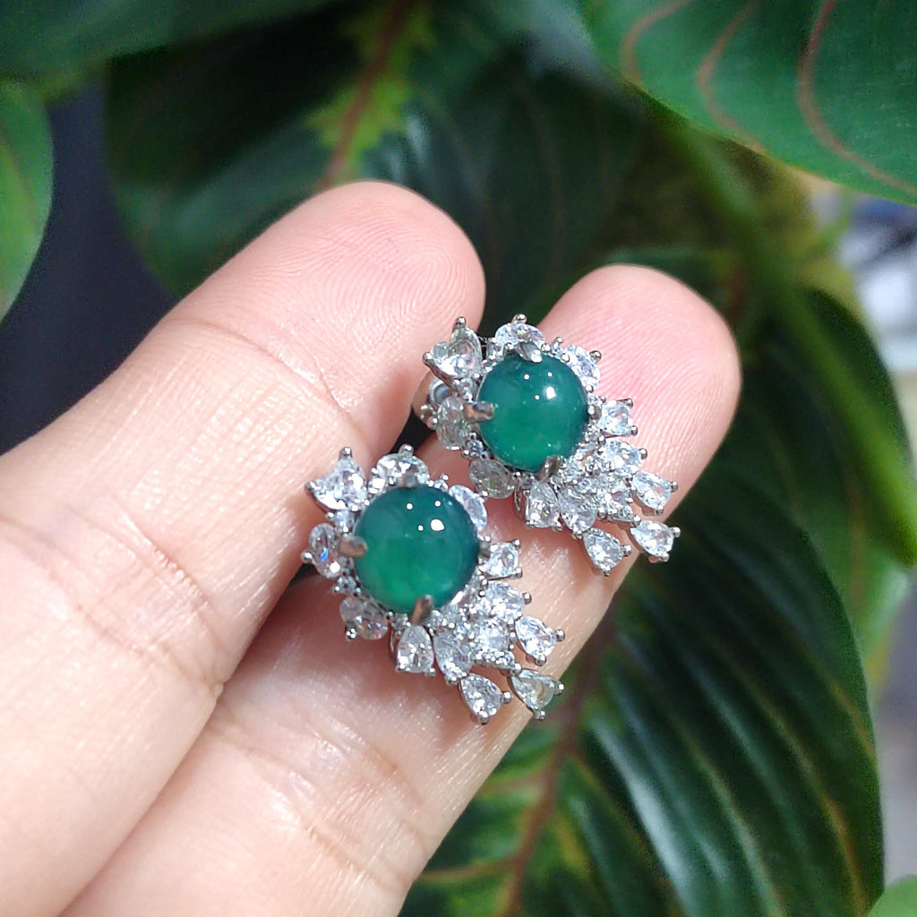 Ocean Blue Guatemala Jadeite Earrings | Elegant White Gold Plated Design with Zirconia Accents SL118