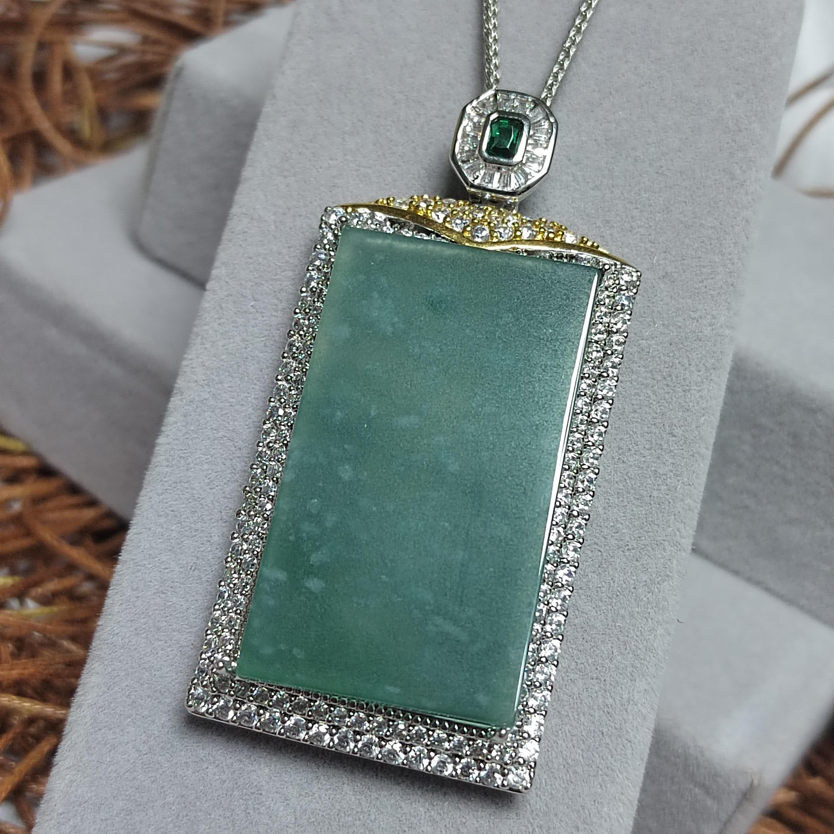 Elegant Guatemala Gemstone Pendant with Icy Snow Flower Blue/Green Jadeite - Unisex 18k Gold Plated Design SL119