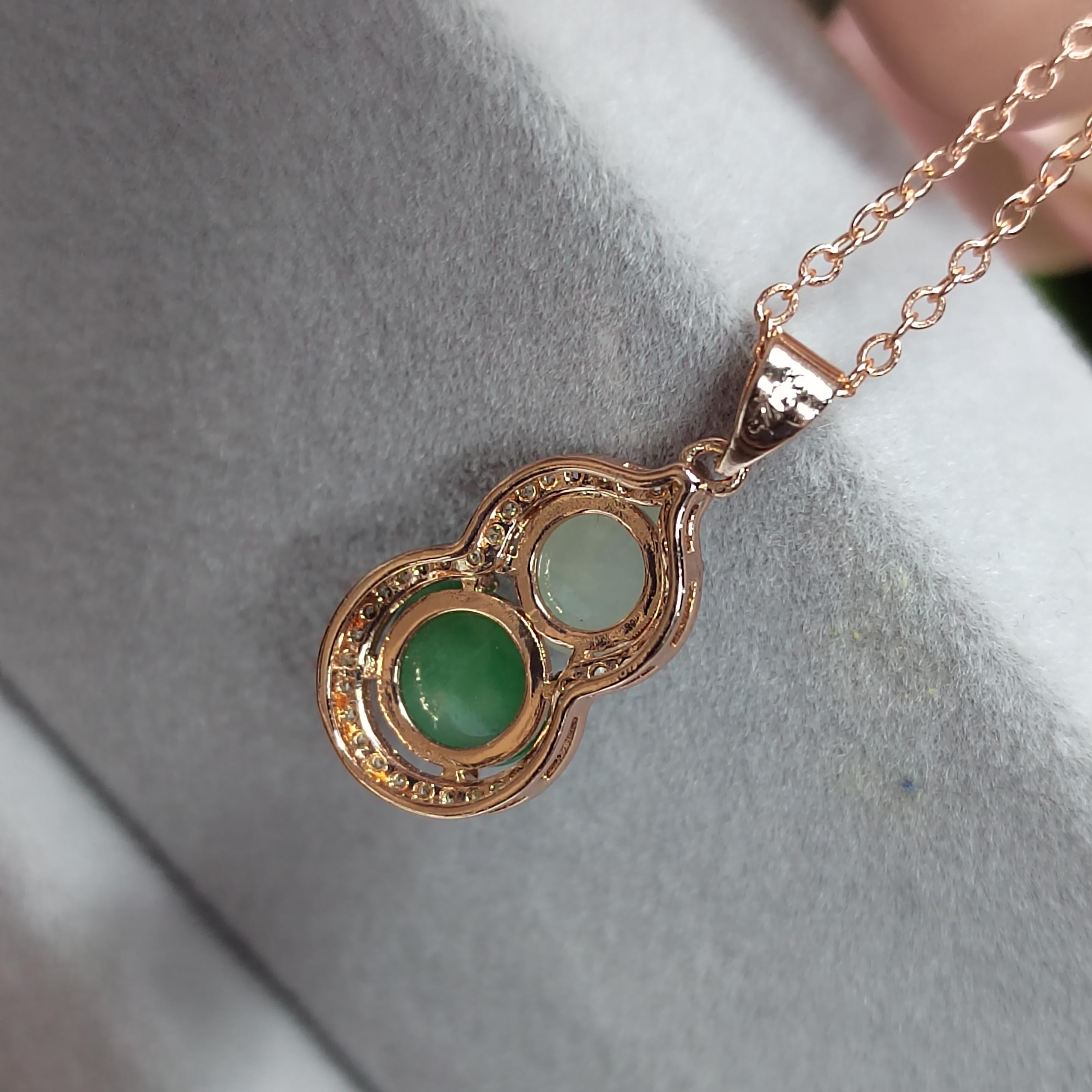 Exquisite Burmese Jadeite Pendant - Elegant White & Green Palette with Zirconia Accents SL093