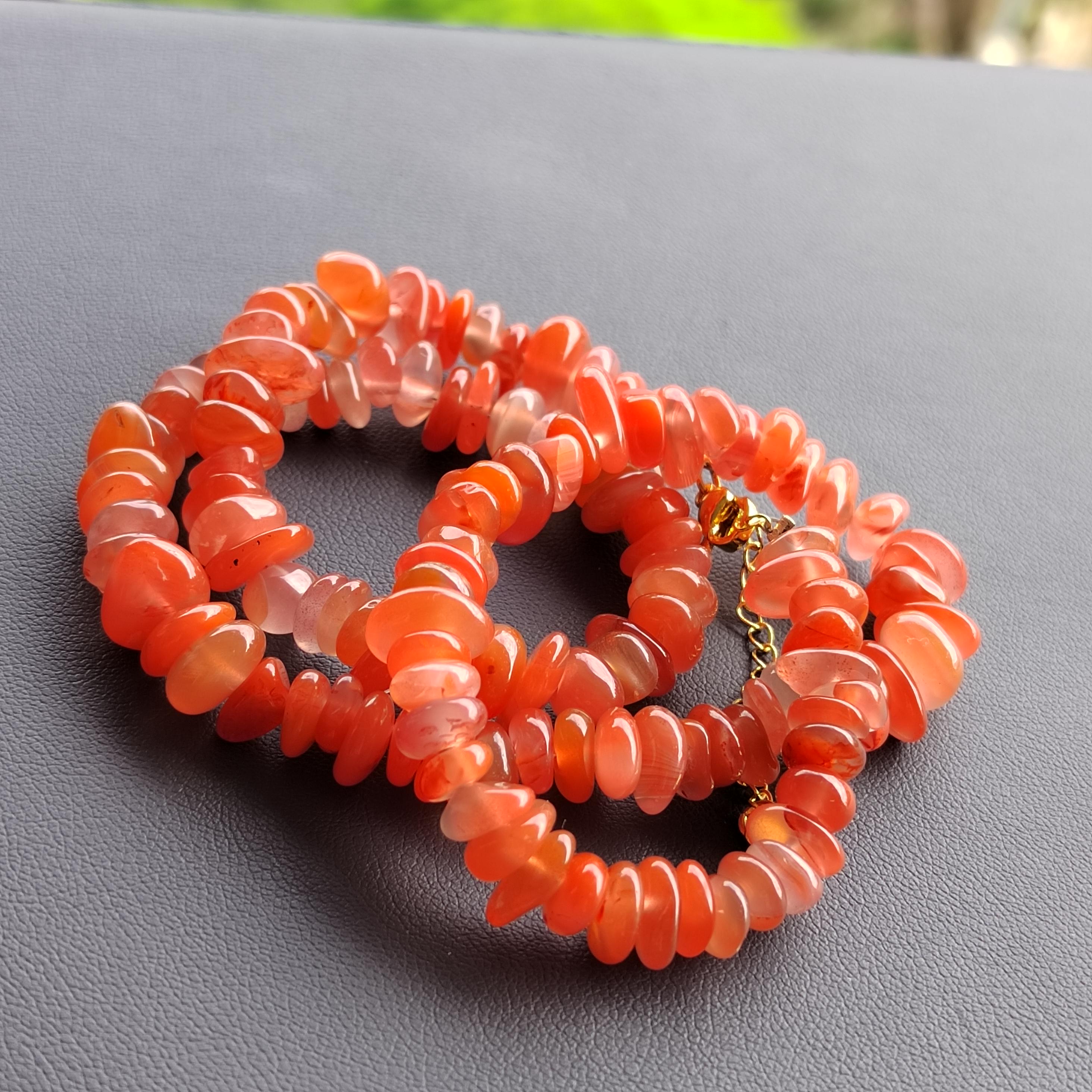 Certified A-Grade Natural Southern Baoshan Yunna Uneven Cut Floating Flower Orange, Pink Red Nanhong Bead Necklace SL284
