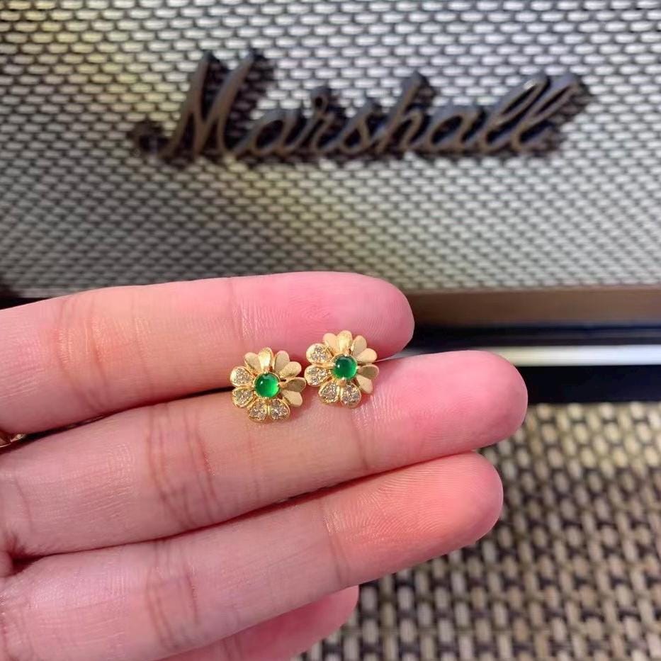 Certified 3 Different Types Natural  Imperial Green Minimalist Stud Guatemala Jadeite Earrings 18k Plated on 925 Sterling Silver SL349x29