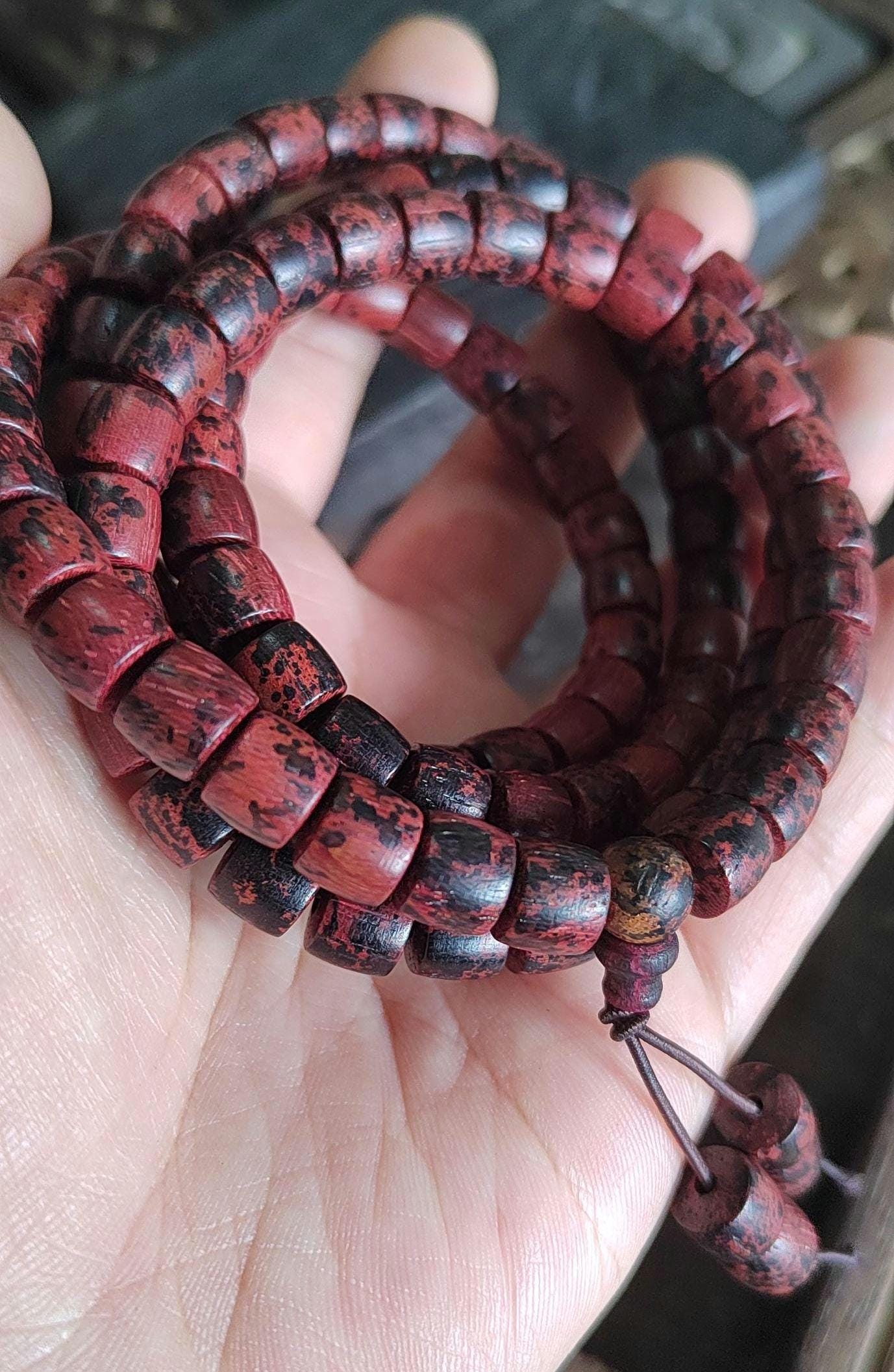 Cambodian Red Agarwood Mala Bracelet: 108 Aromatic Prayer Beads SL421