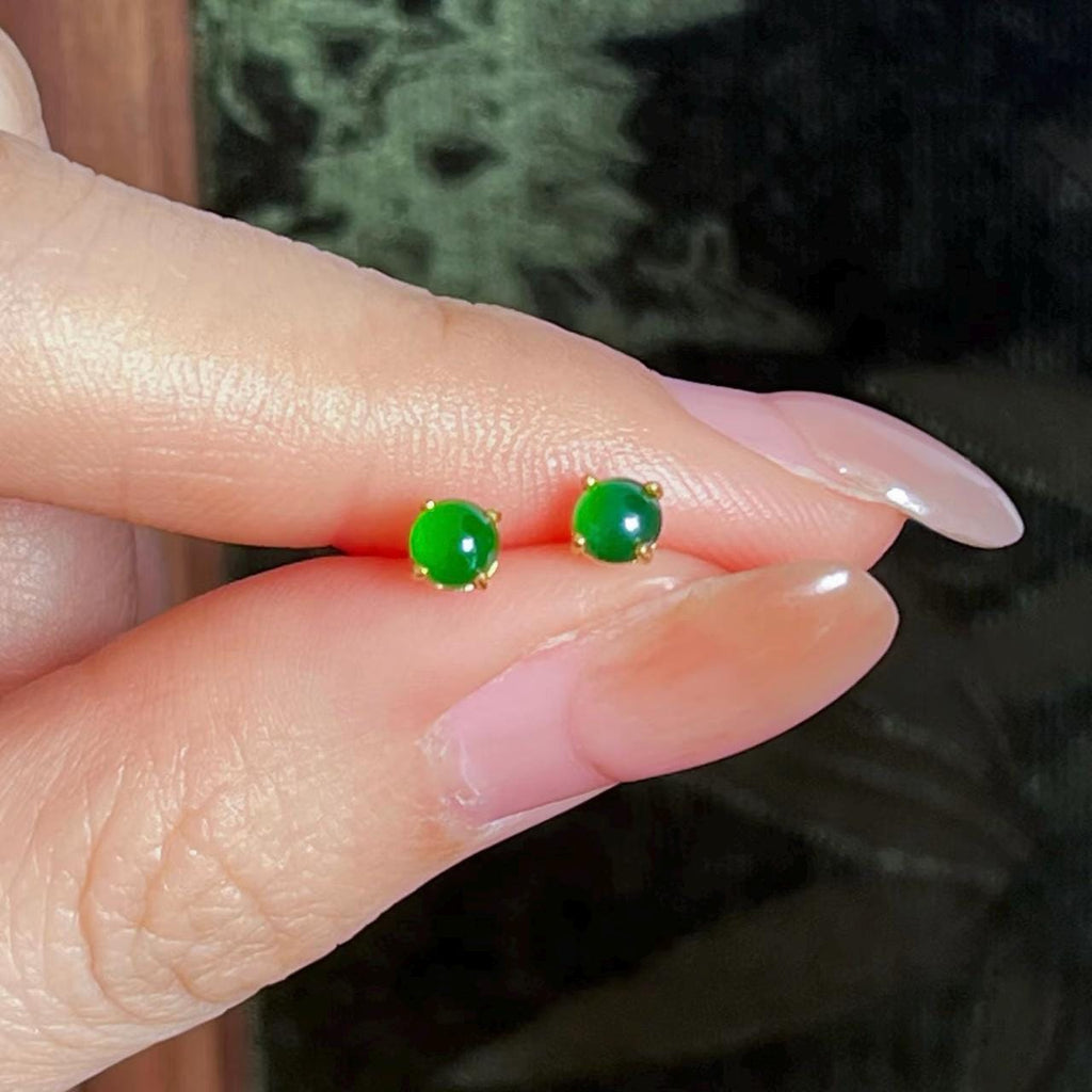 Certified Natural Untreated Burmese Minimalist Simple Stud Imperial Green Jadeite Earrings. S925 Sterling Silver Set SL259X18G SL259X18S - SL Precious