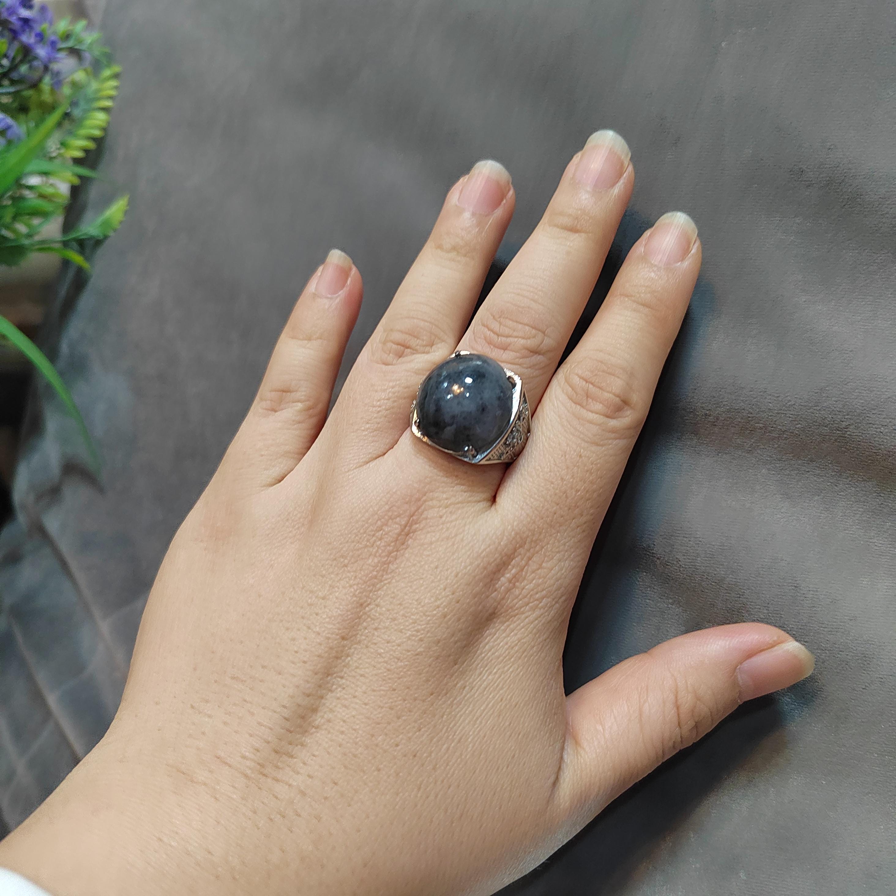 Certified A-Grade Natural Untreated Large Man Ring Burmese Black Wuji Jadeite 天然缅科鸟鸡翡翠 SL103B - SL Precious