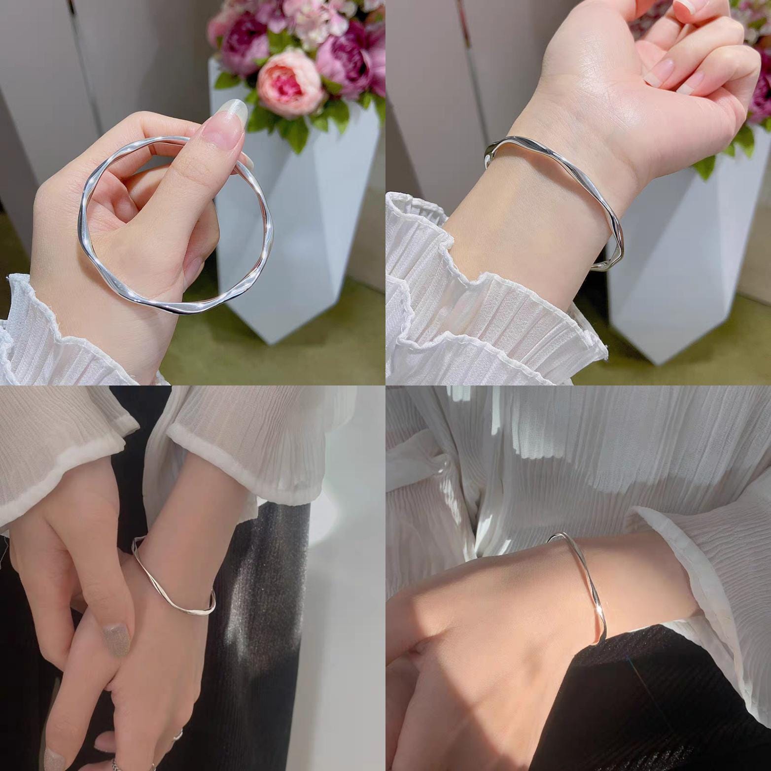 S9999 Silver Filled Vermeil Twist Wave Cuff Bangle | Elegant Design | Perfect Gift | SL339