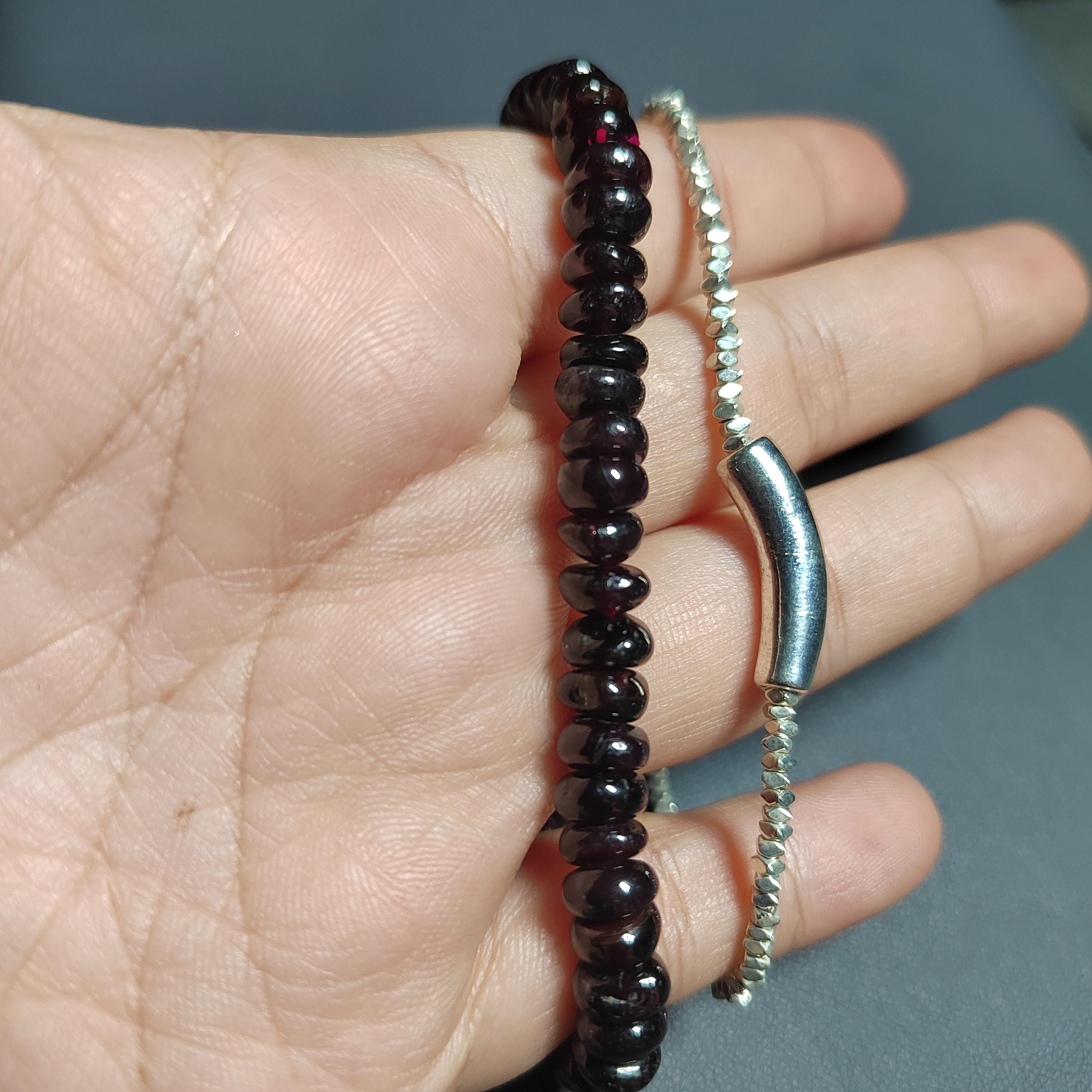 Unisex Natural Garnet Double Layer Mix & Match Design Silver Bead Bracelet SL166 - SL Precious
