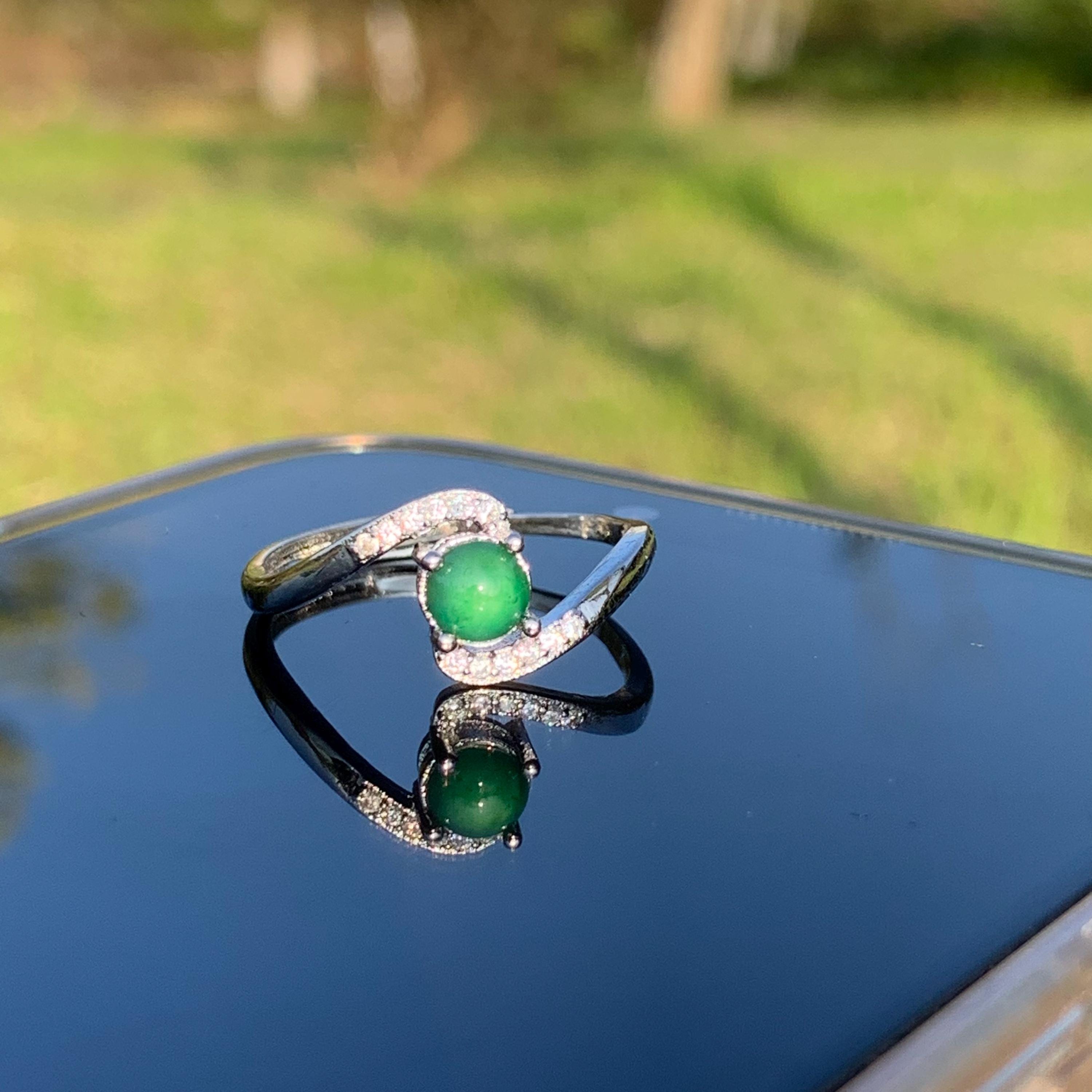 Certified A-Grade Natural Untreated Guatemala Imperial Green Z Style Design Jadeite with Zircon Set Ring S925 SL251X10 - SL Precious
