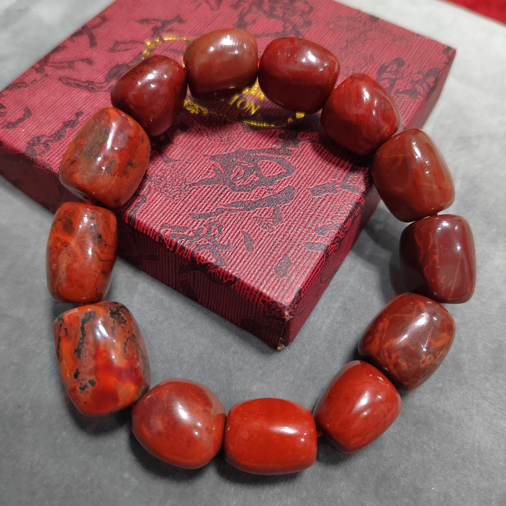 Certified A-Grade Natural Southern Sichuan Liangshan Waxi Ox Blood Large Uneven Cut Beads Bracelet SL381