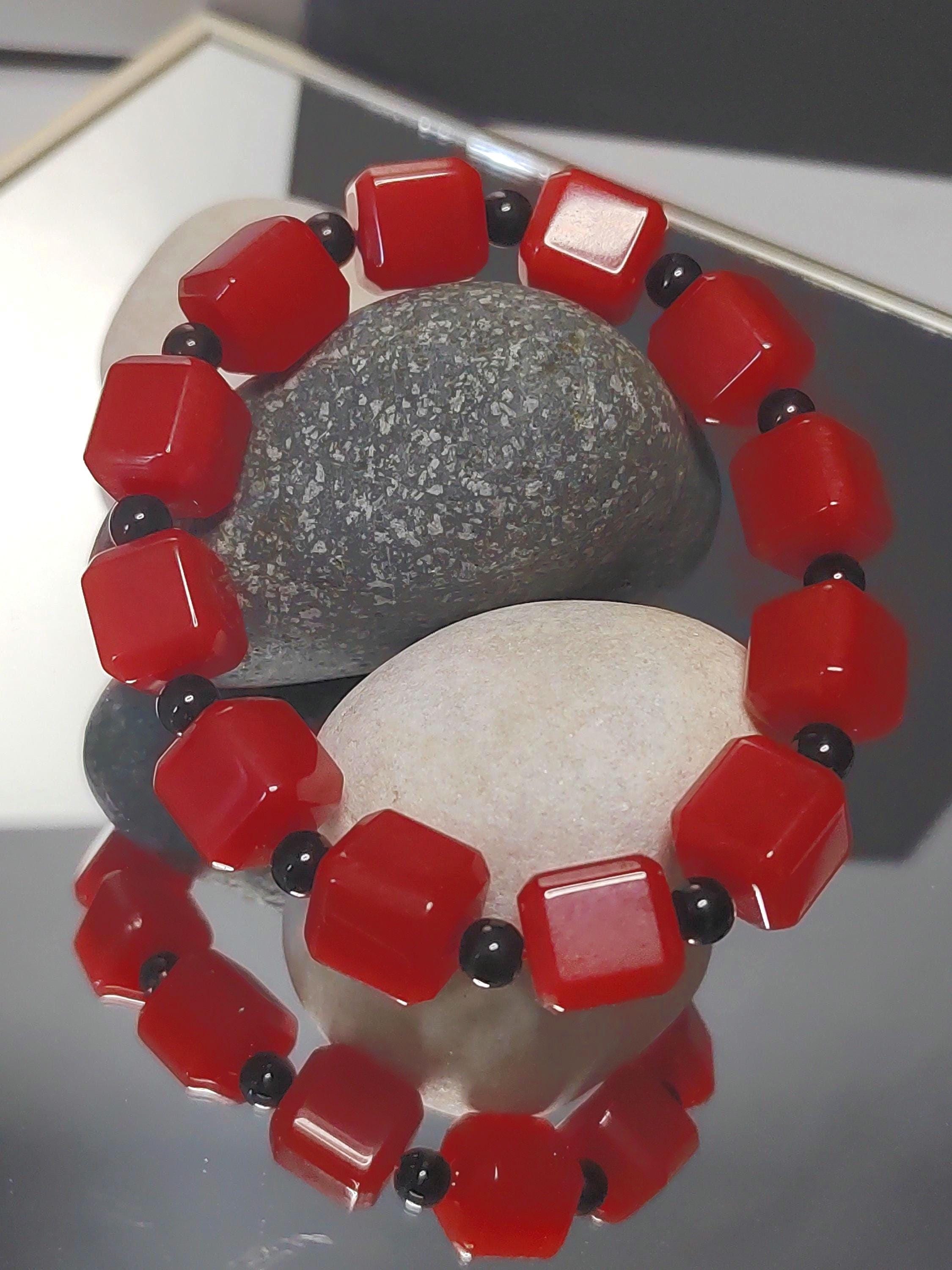Certified A-Grade Natural Southern Baoshan Yunna Square Shape Icy Red Agate Beads Bracelet Untreated SL266X25 云南保山南红方糖手串，冰红，满肉，透光