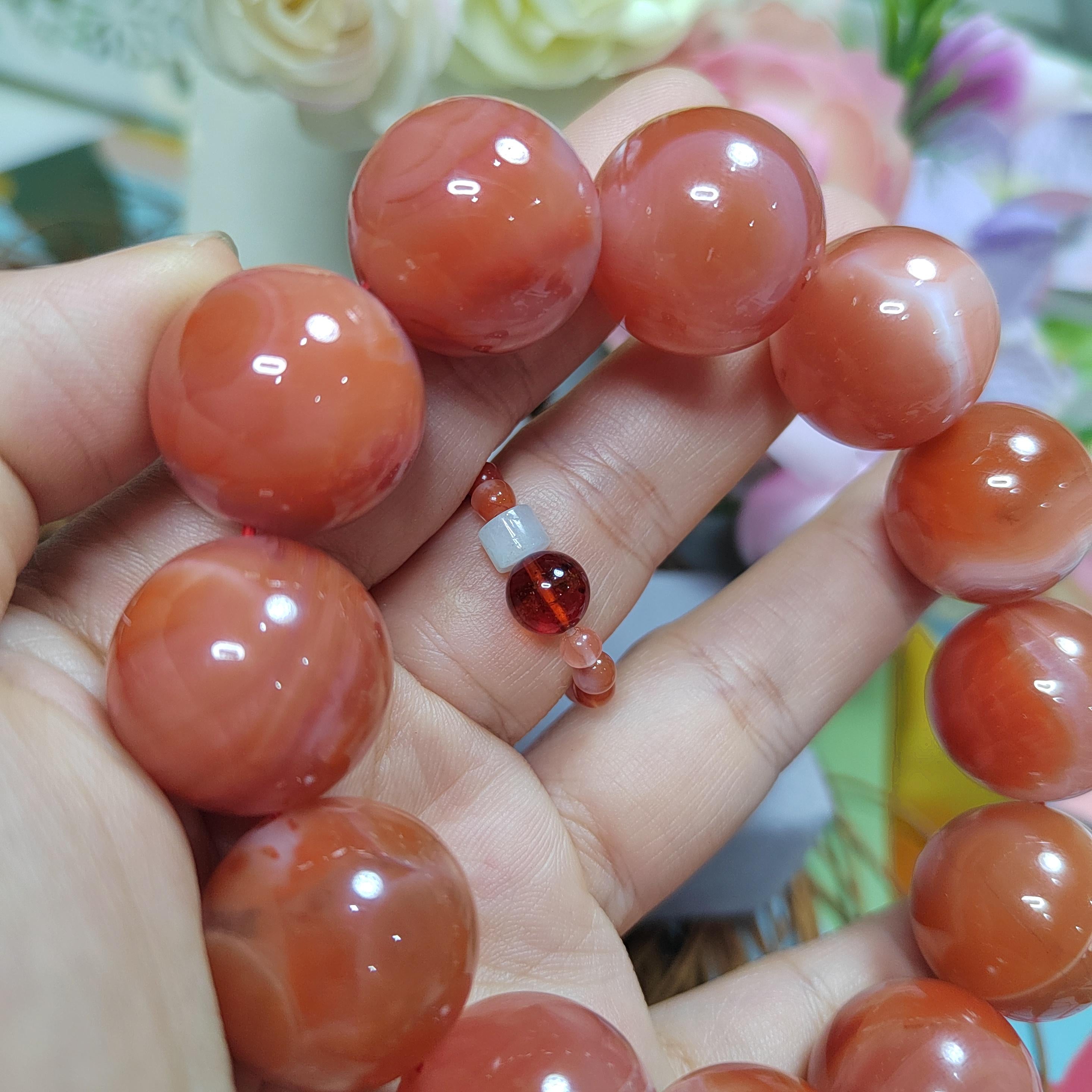 Nanhong Agate Bracelet: Natural Red Silk Agate Beads (19-19.5mm) SL108 - SL Precious