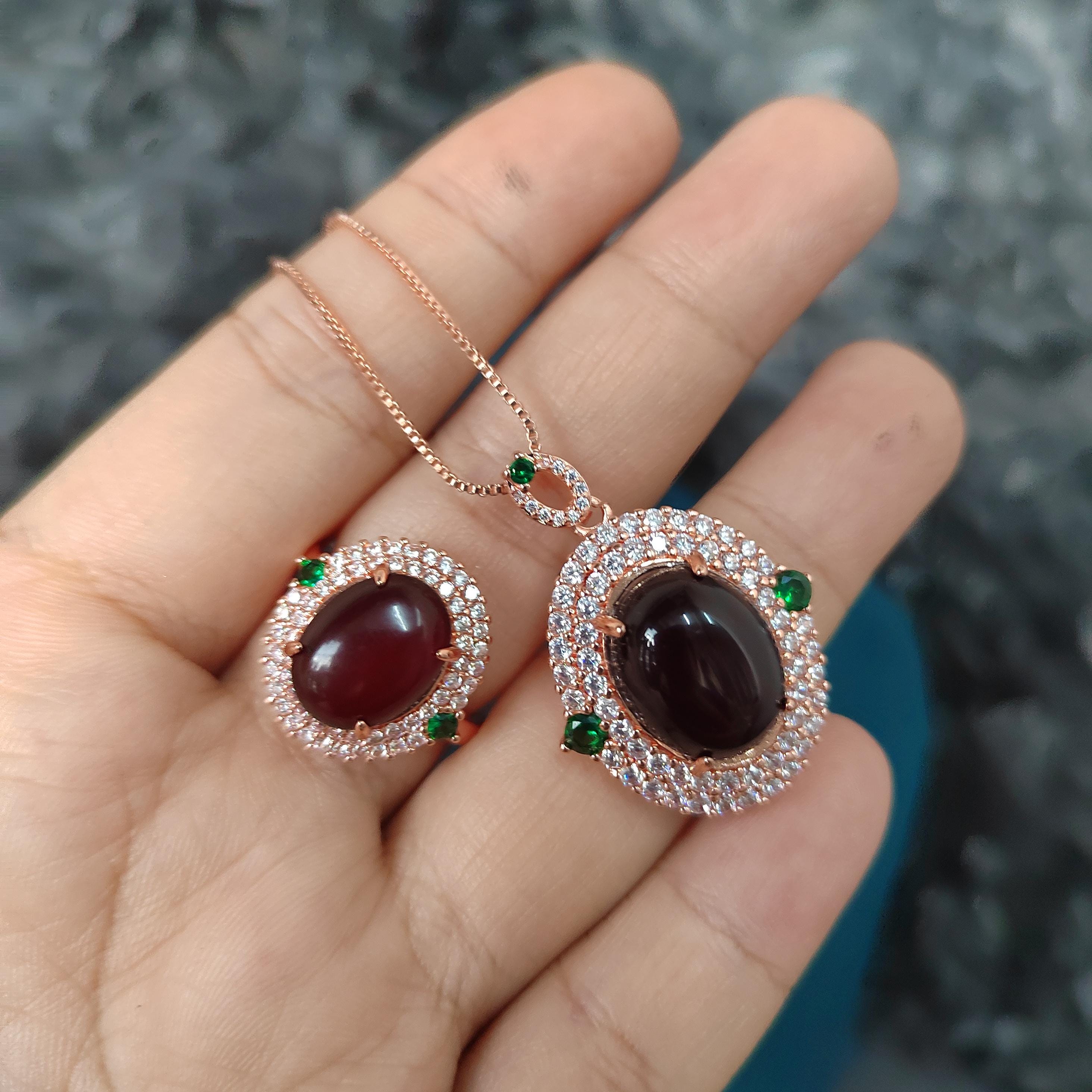 Cherry/Blood Cheer Amber Natural Gemstone Burmese Untreated 2-in-1 Set | Ring, Pendant/Chain with Zirconia | For Her SL125 - SL Precious