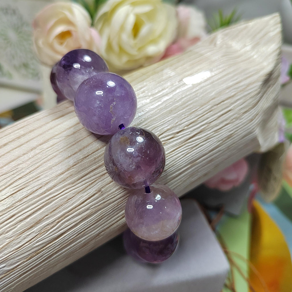 Large 18.5–19.5mm Natural Purple Lavender Amethyst Quartz Beads Bracelet, Statement Gemstone Jewelry SL107 - SL Precious