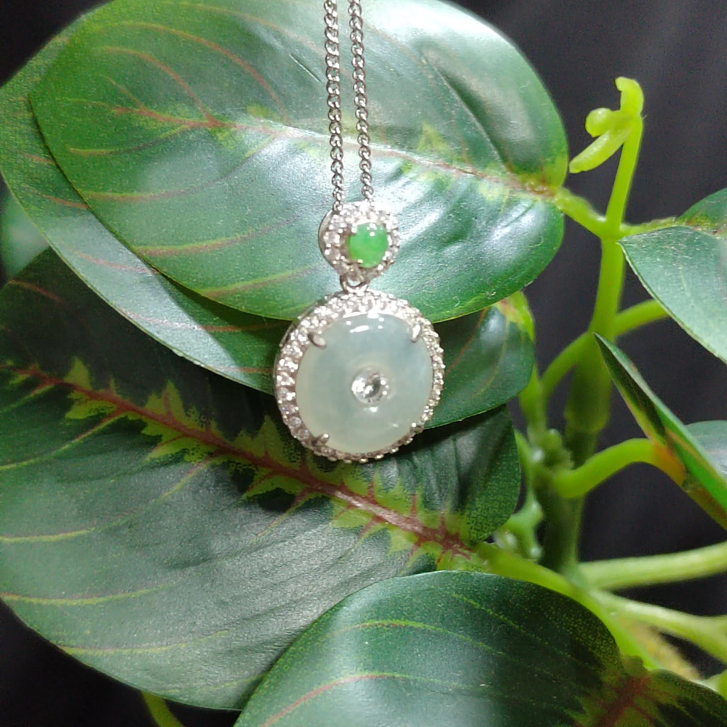 Certified A-Grade Icy White Green Burmese Jadeite Donut Shape Pendant Zirconia on 925 Silver Chain | Minimalist Design | For Her SL8007