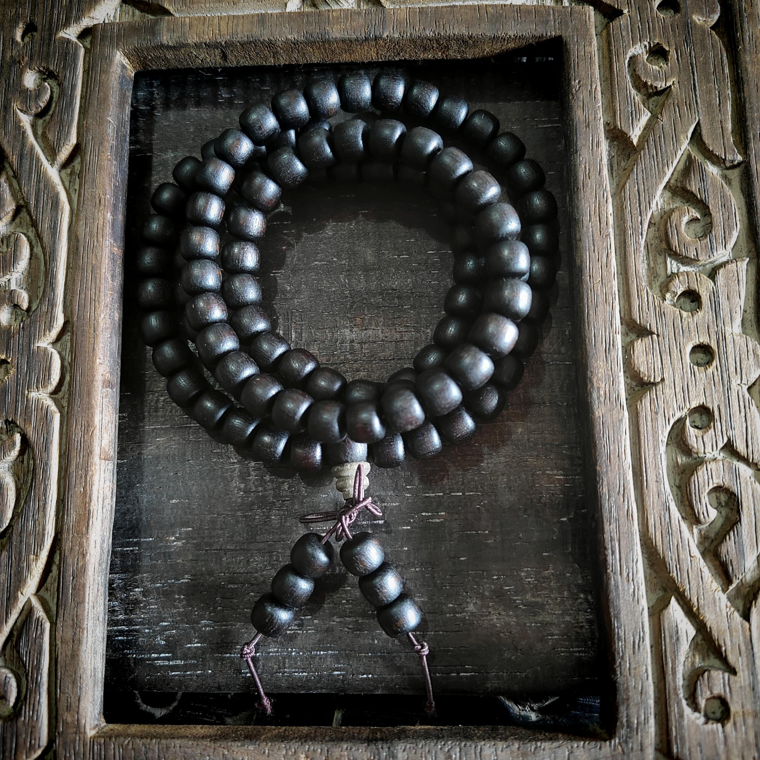Natural Brunei Agarwood 108 Beads Mala Bracelet | Aromatic Healing Meditation Prayer Beads | SL420