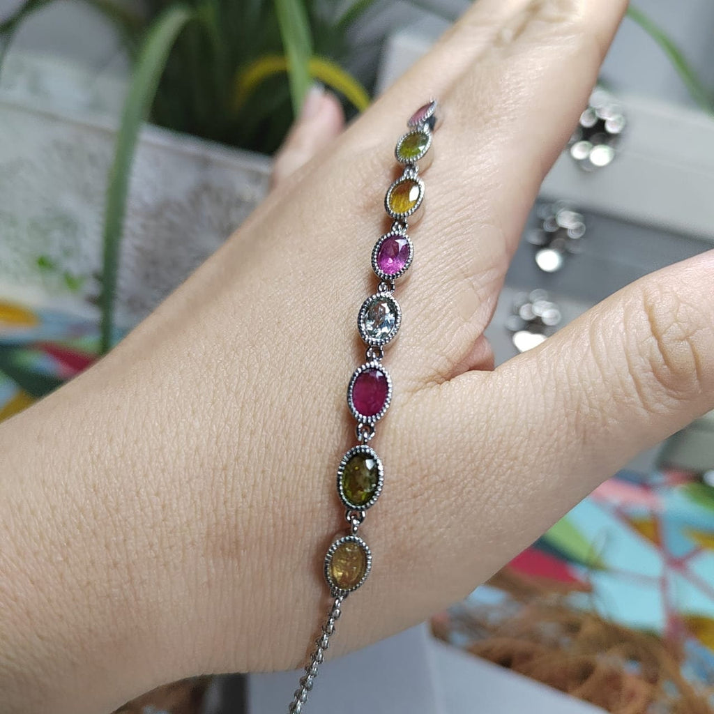 Elegant 5-Color Minimalist 1ct Oval Tourmaline Bracelet on 925 Sterling Silver, Dainty Gemstone Gift for Her SL036 - SL Precious