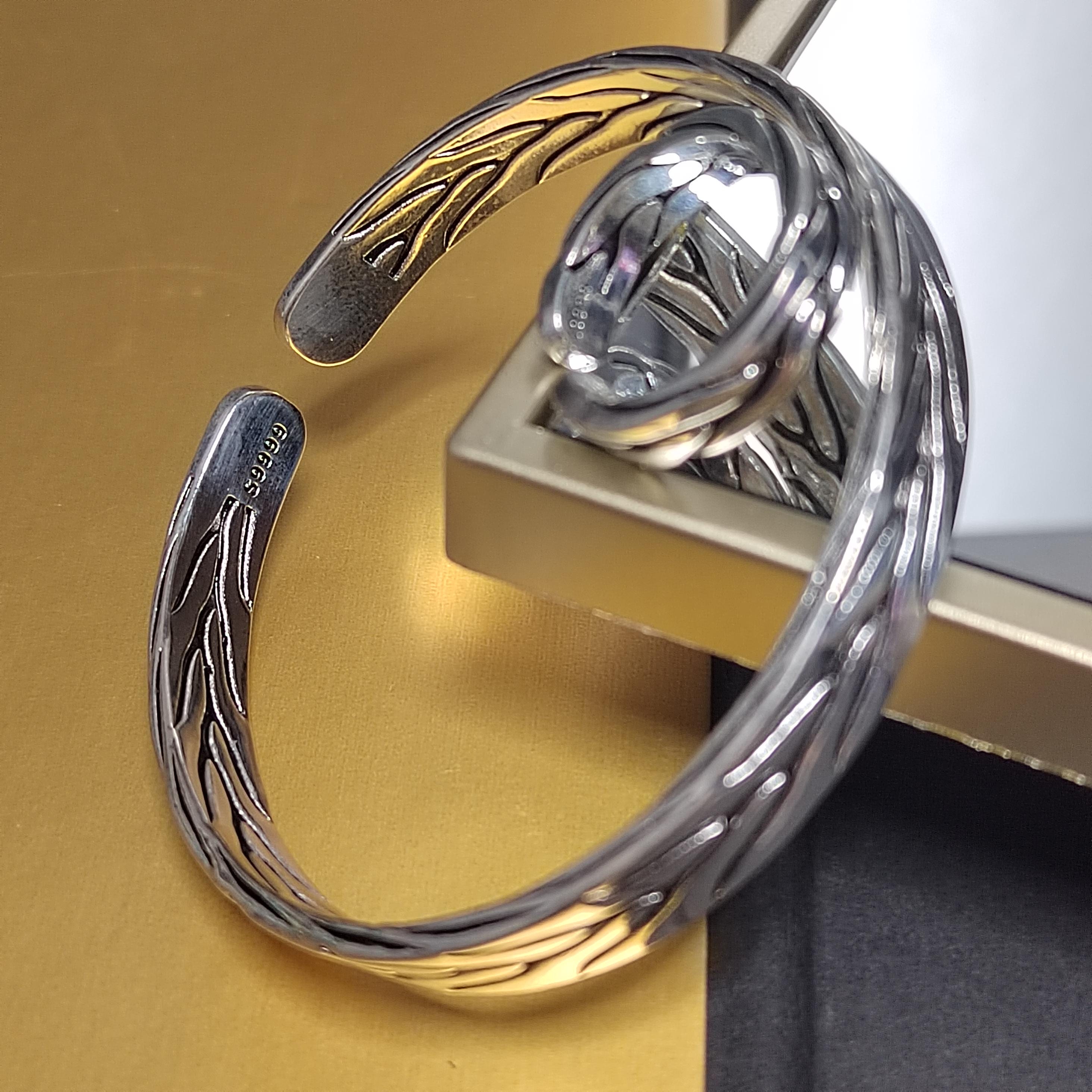 Elegant Unisex 2pcs S9999 Silver Filled Vermeil Ring & Bangle Set | Thai Trend Fashion Jewelry SL236