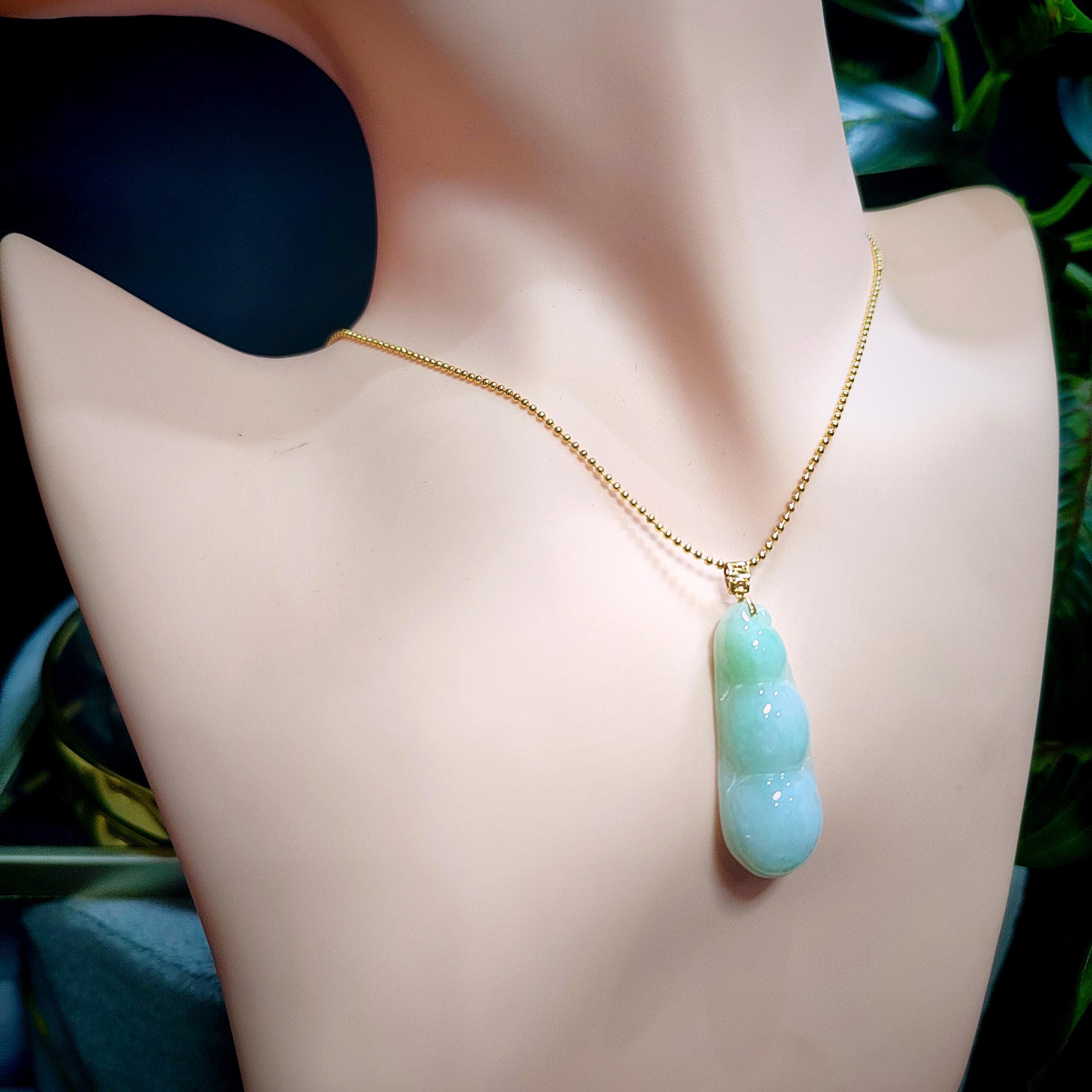 Certified Burmese Gemstone A-Grade Lucky Bean Jadeite Pendant | 18k Solid Yellow Gold Set | Jewelry for Women, Mom, Wife SL8014 - SL Precious