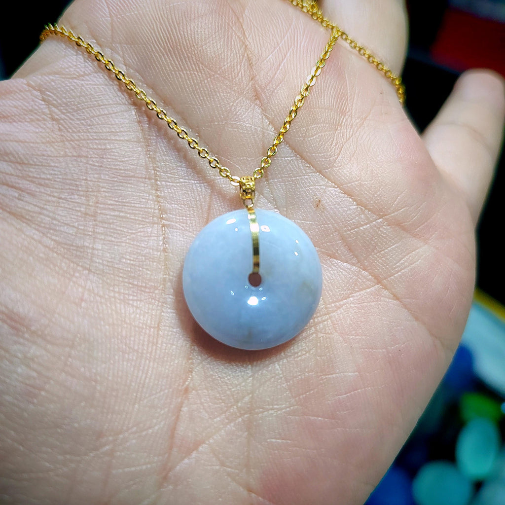 Certified Natural Burmese Rare Icy Purple Donut Jadeite Pendant with 18K Solid Yellow Gold Buckle SL021 - SL Precious