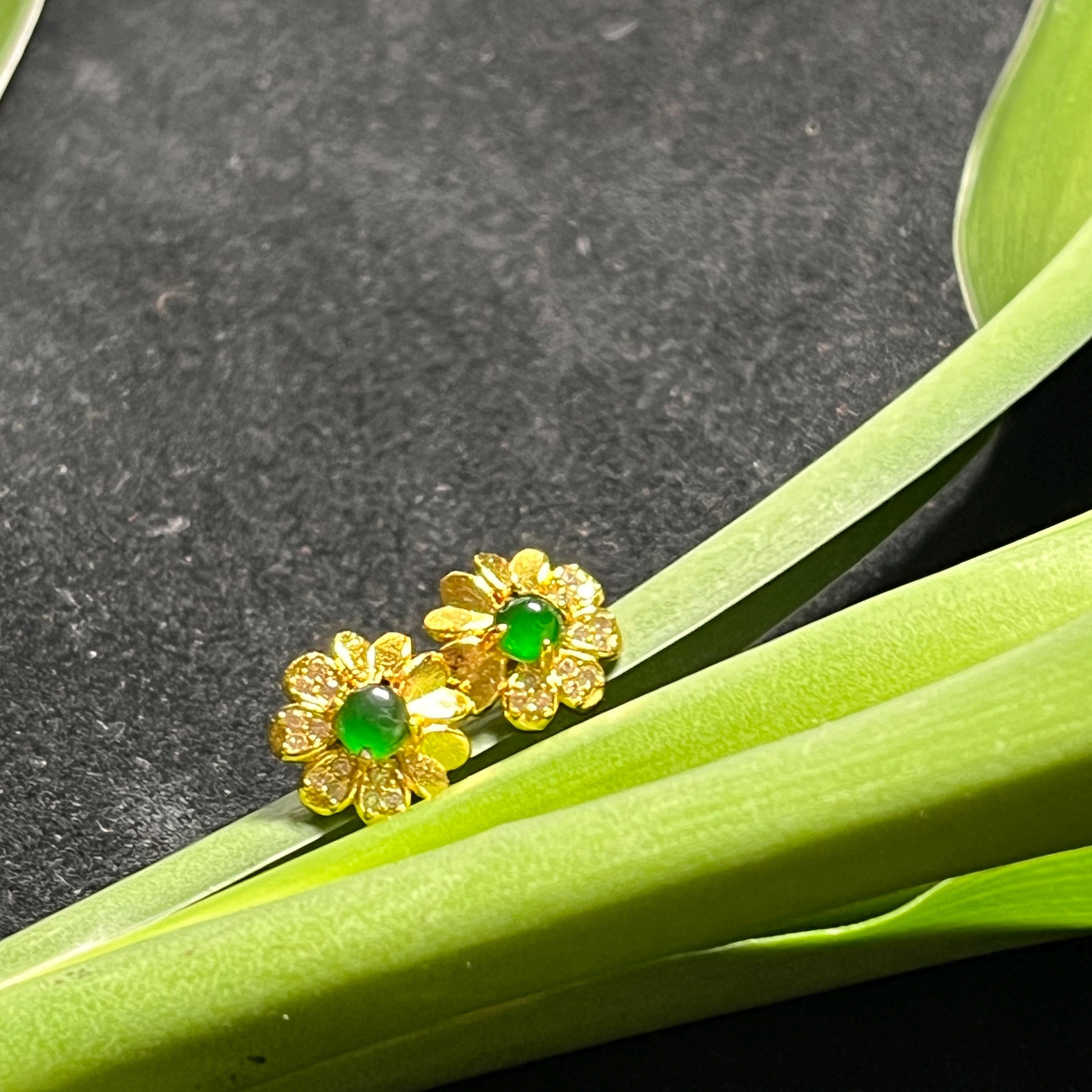 Certified 3 Different Types Natural  Imperial Green Minimalist Stud Guatemala Jadeite Earrings 18k Plated on 925 Sterling Silver SL349x29