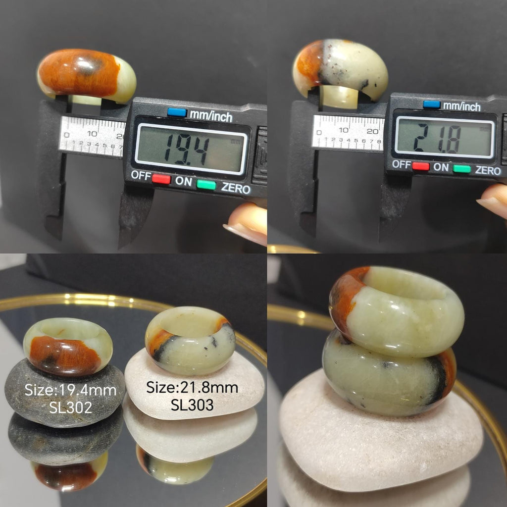 Natural China Xiuyu Jade Thumb Ring | Round Cut Oil Painting Design | Yellow Brown | Two Designs SL302 SL303 SL Precious